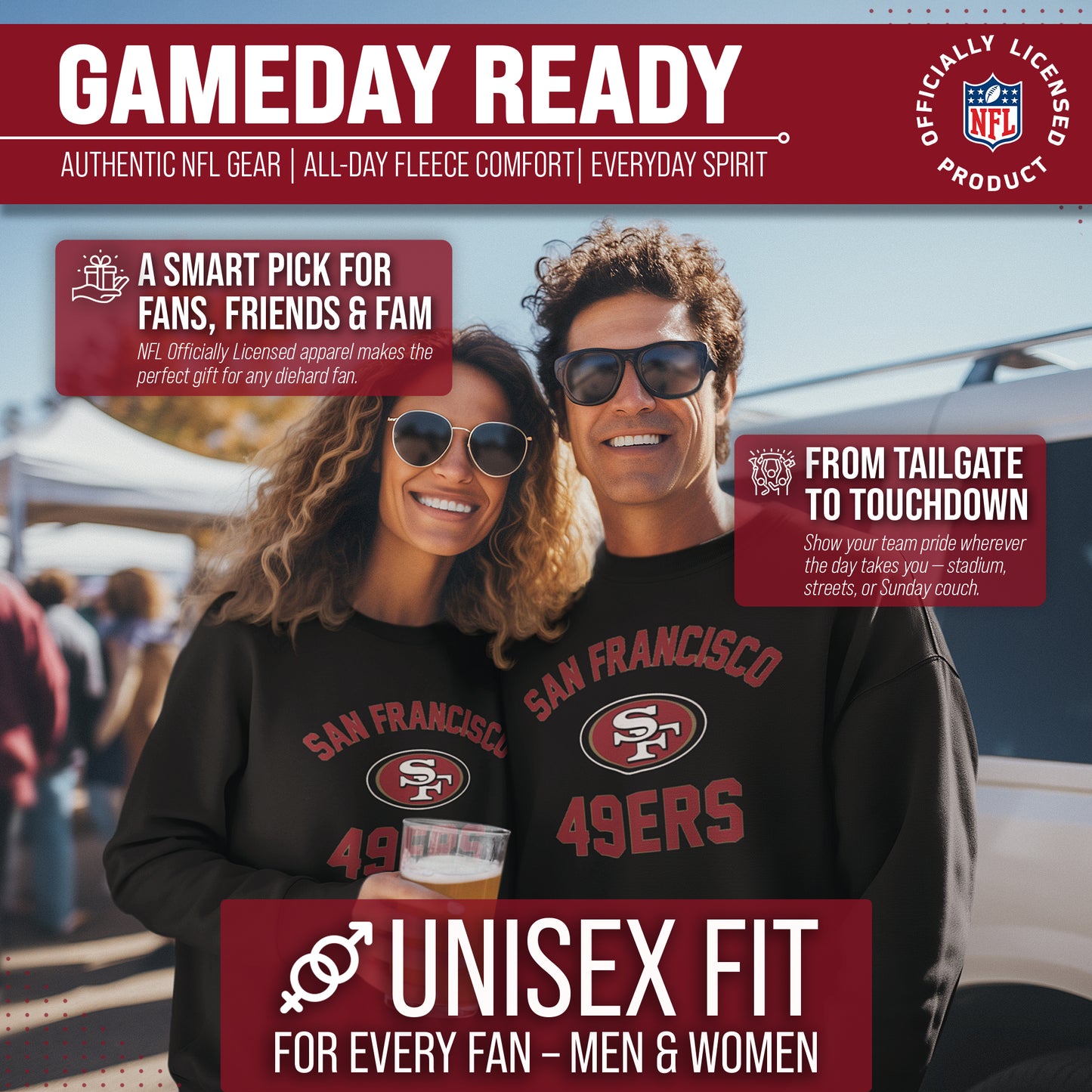 San Francisco 49ers NFL Gameday Adult Crewneck Sweatshirt - Black