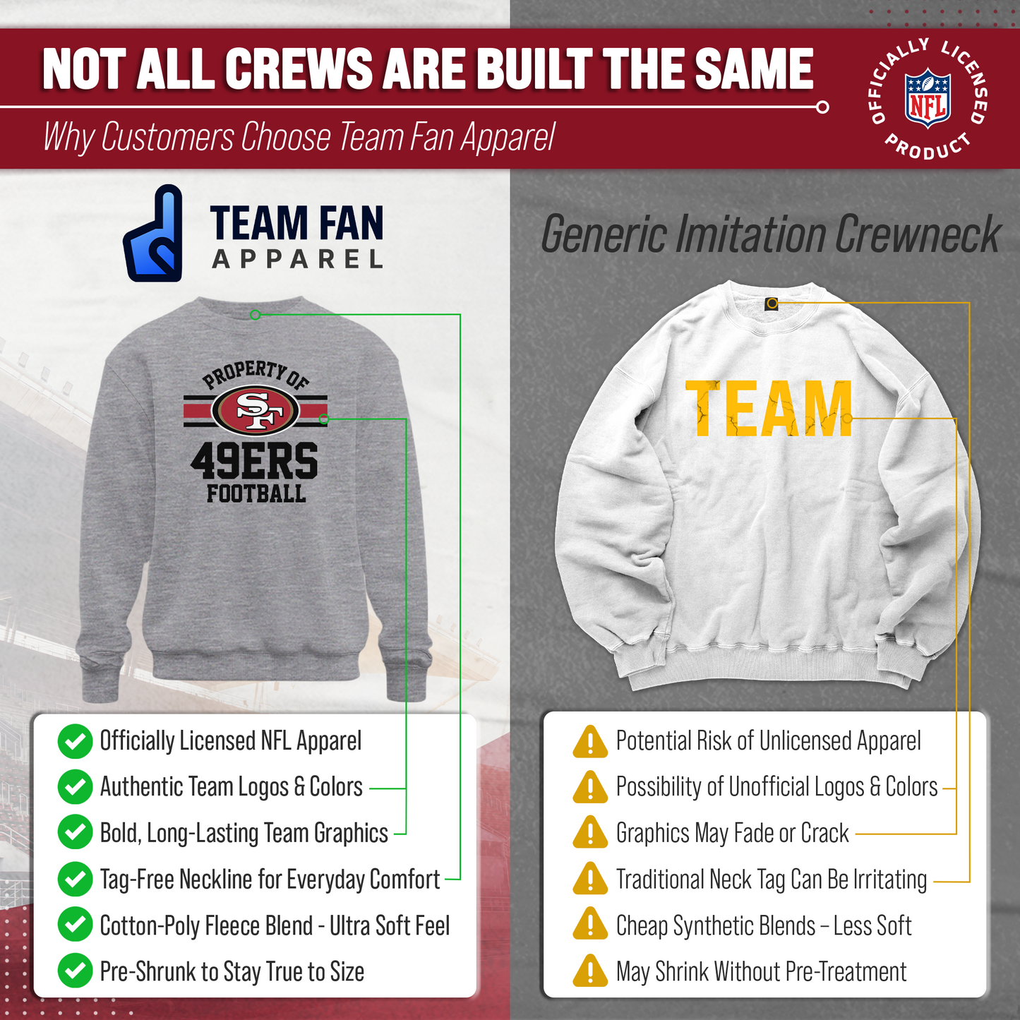San Francisco 49ers NFL Adult Property Of Crewneck Fleece Sweatshirt - Sport Gray