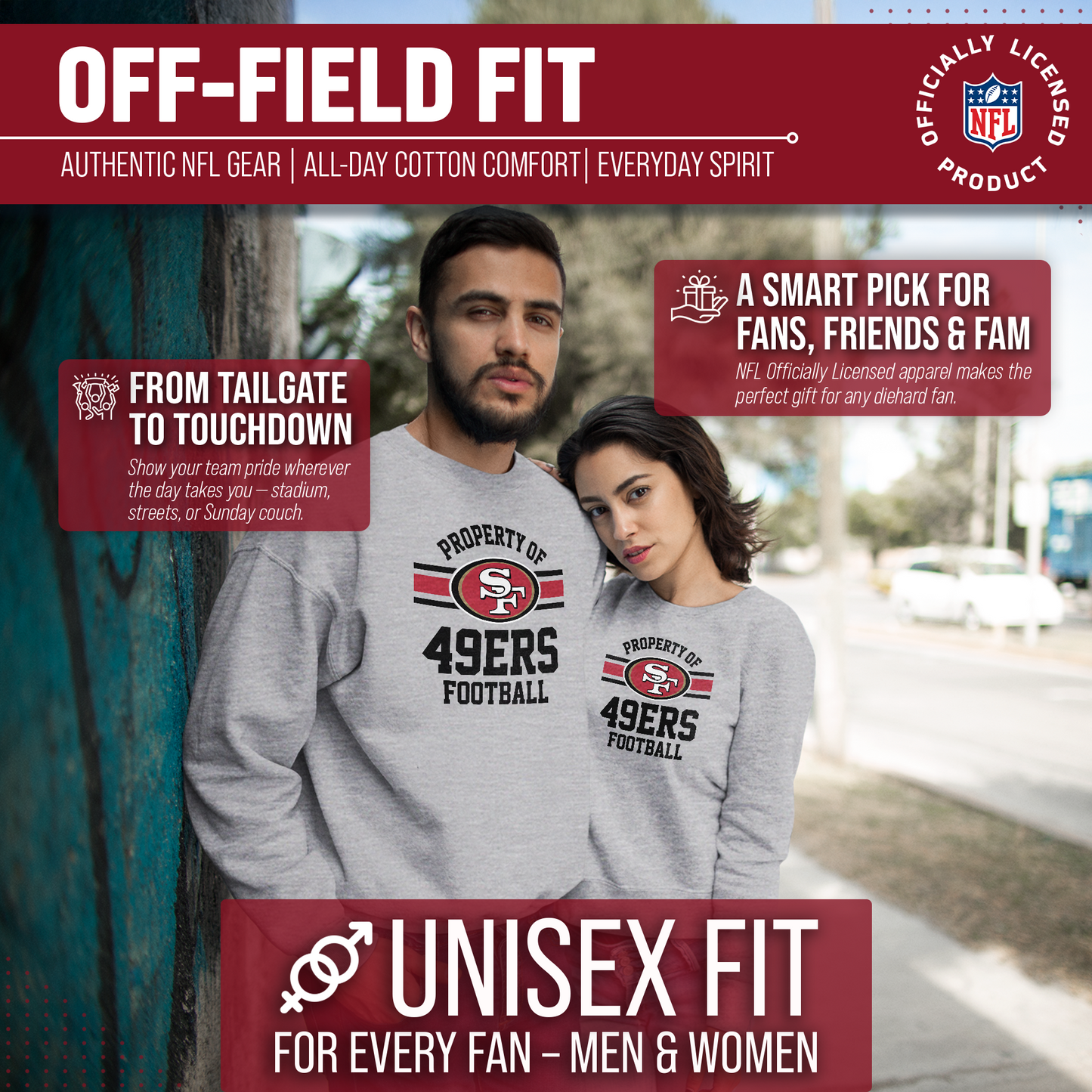 San Francisco 49ers NFL Adult Property Of Crewneck Fleece Sweatshirt - Sport Gray