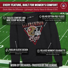 San Francisco 49ers NFL Womens Retro Triangle French Terry Slouchy Top- Raglan Sleeves - Heather Charcoal