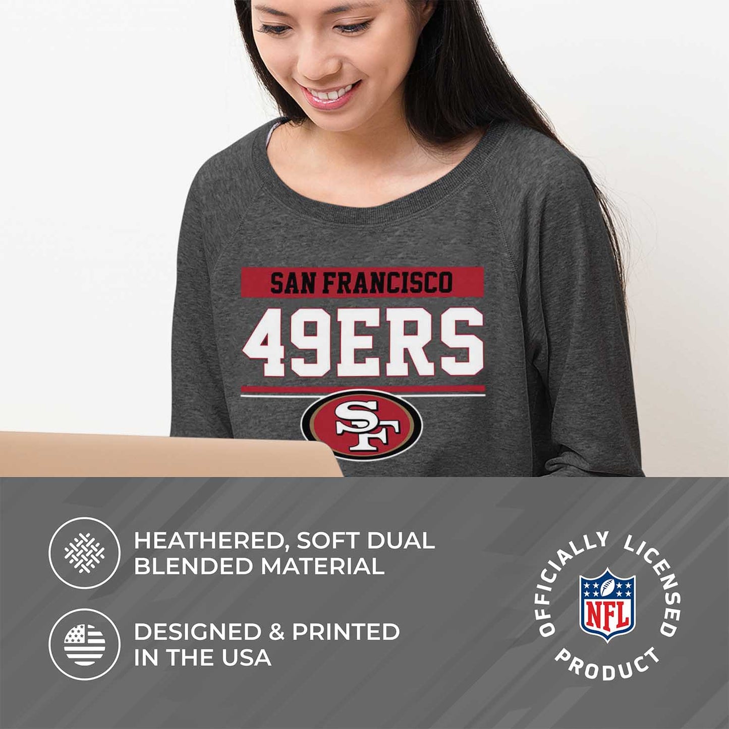 San Francisco 49ers NFL Womens Team Block French Terry Slouchy Top - Charcoal