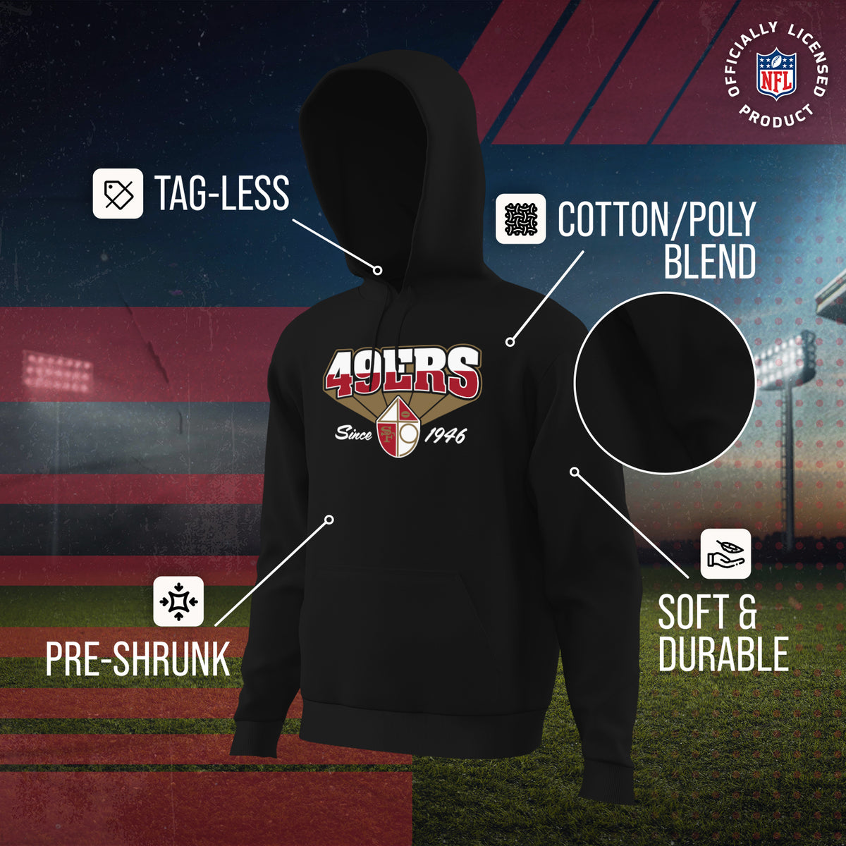 San Francisco 49ers Vintage Block Fleece Hoodie - Black