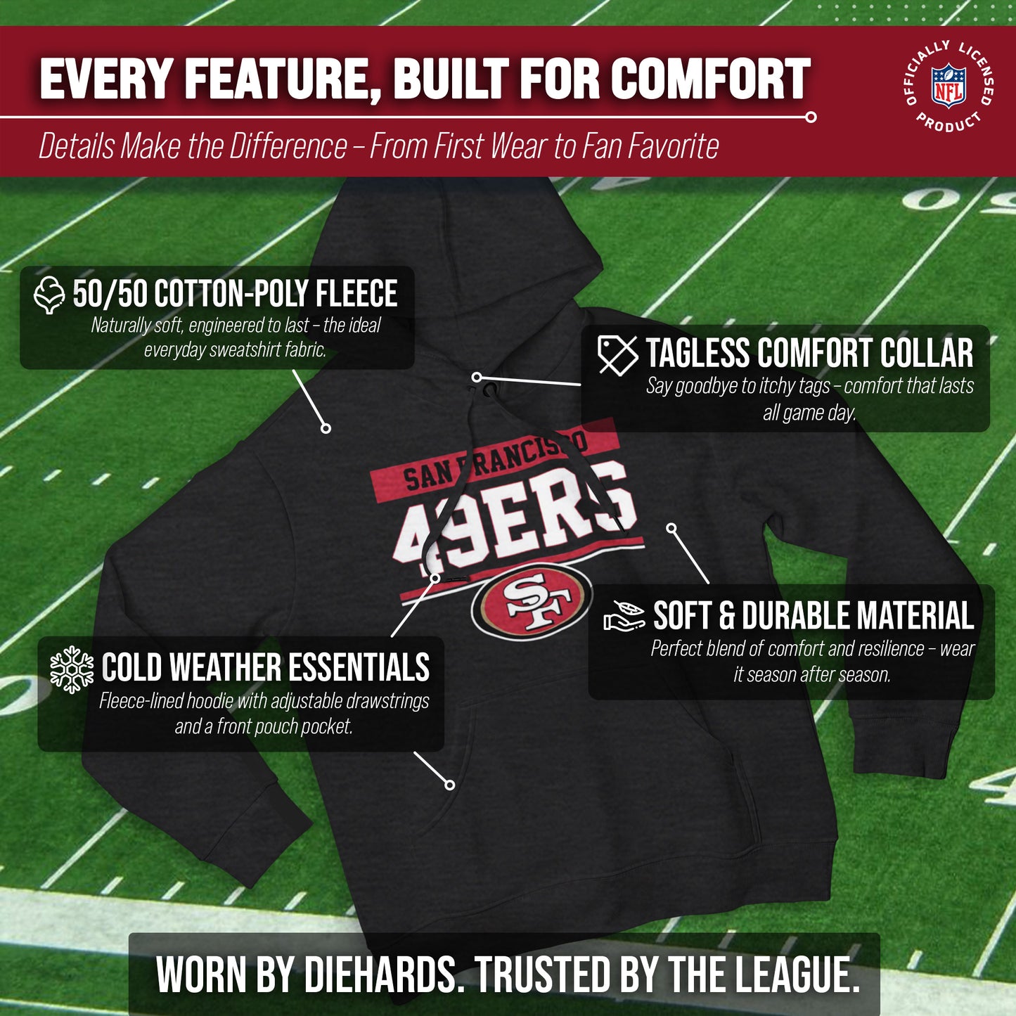 San Francisco 49ers NFL Adult Gameday Charcoal Hooded Sweatshirt - Charcoal