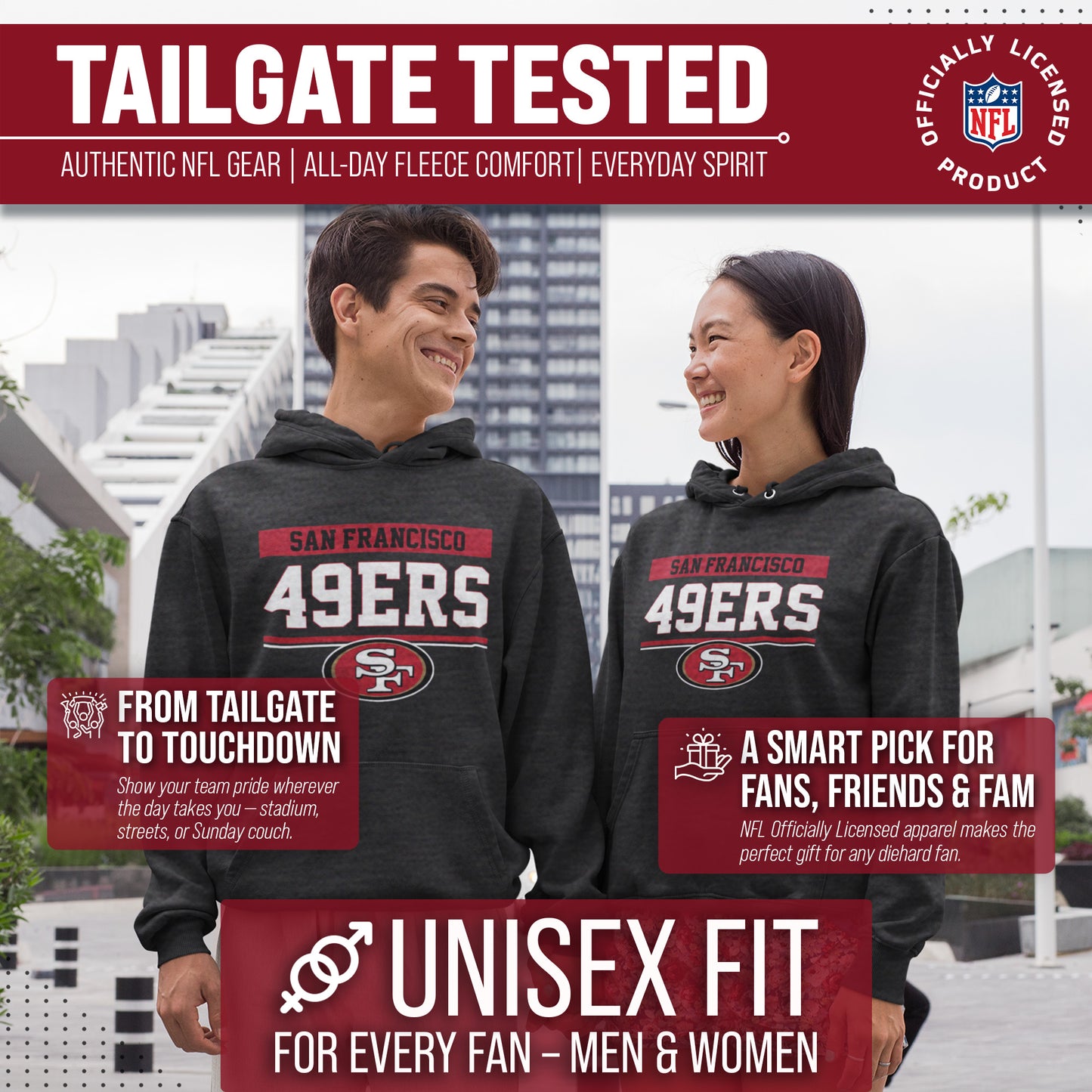 San Francisco 49ers NFL Adult Gameday Charcoal Hooded Sweatshirt - Charcoal