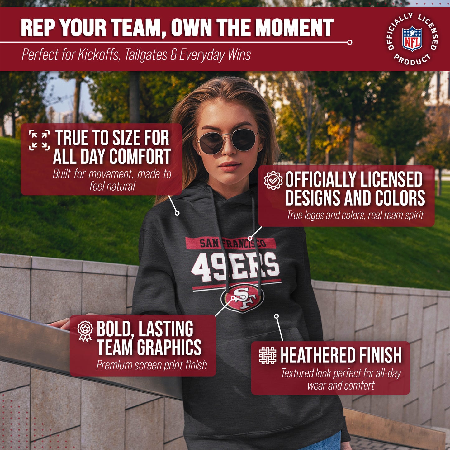 San Francisco 49ers NFL Adult Gameday Charcoal Hooded Sweatshirt - Charcoal