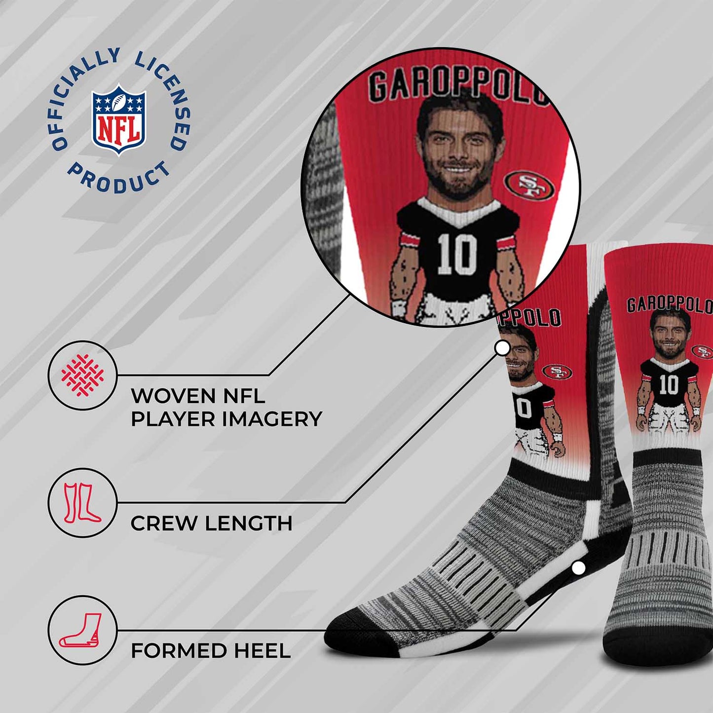 San Francisco 49ers FBF NFL Youth V Curve MVP Player Crew Socks - RED #10