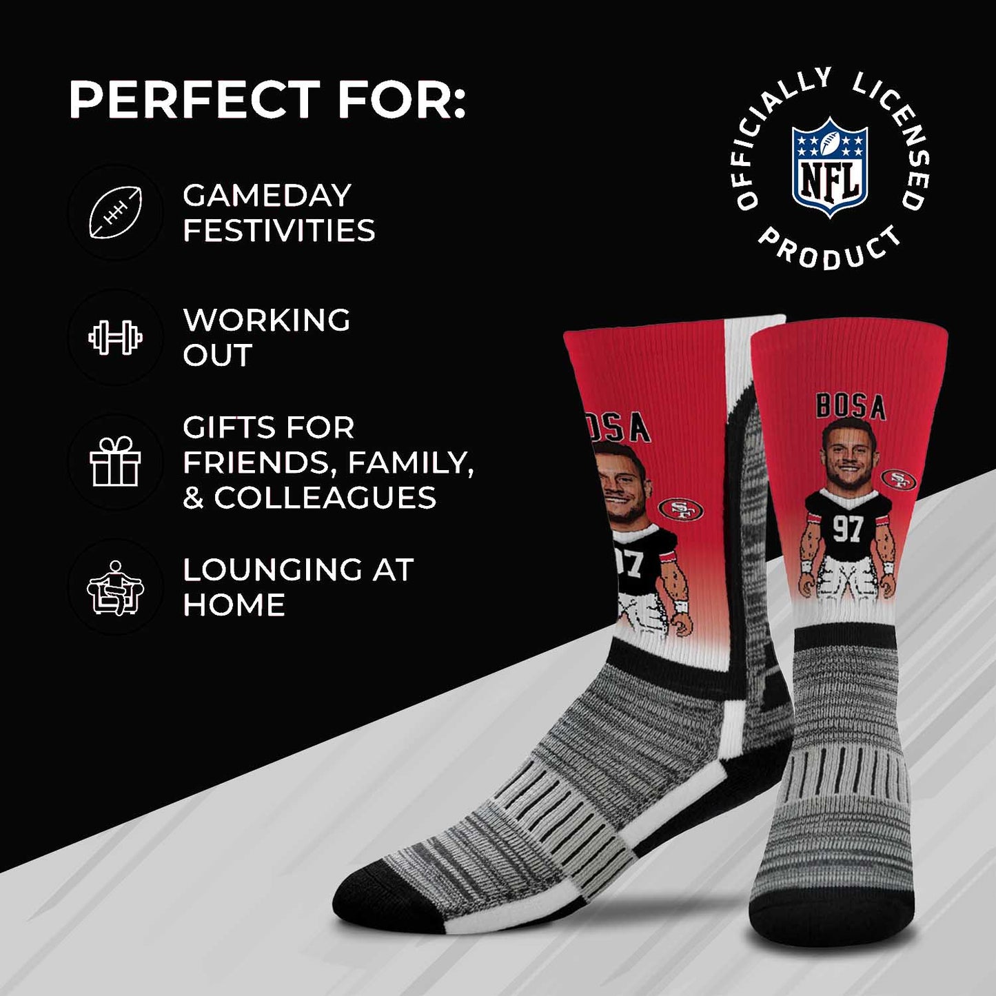 San Francisco 49ers FBF NFL Youth V Curve MVP Player Crew Socks - RED #97