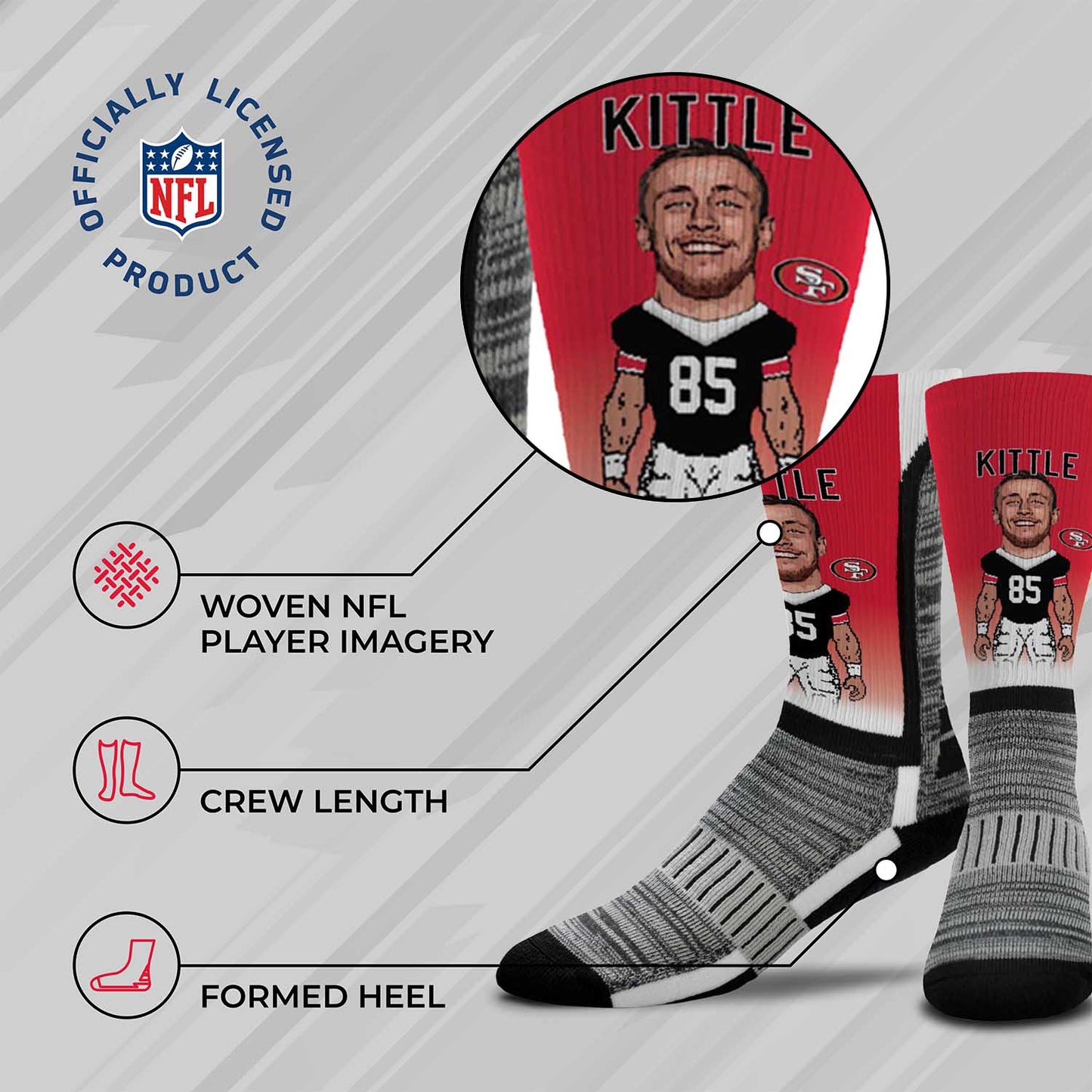 San Francisco 49ers FBF NFL Youth V Curve MVP Player Crew Socks - Red