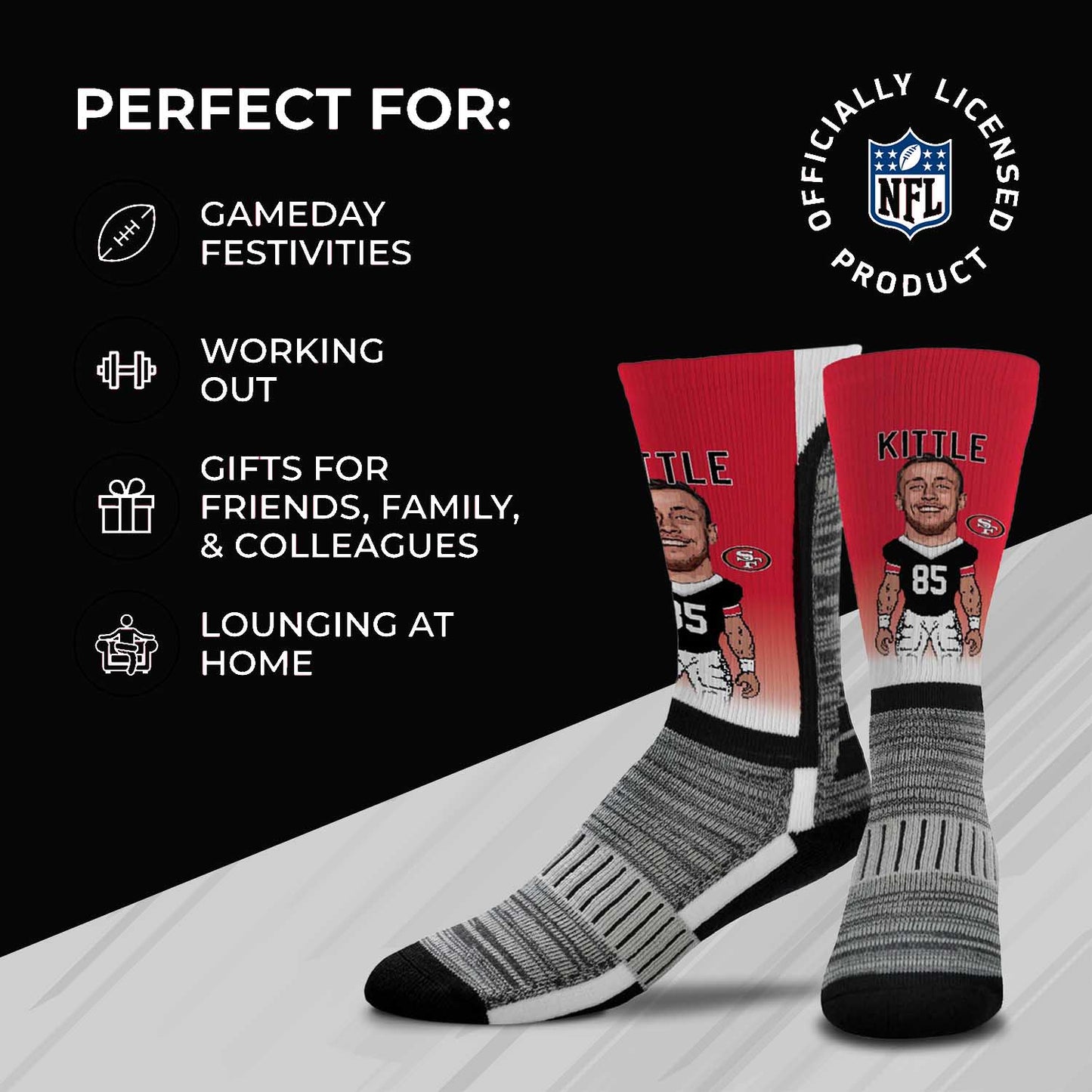 San Francisco 49ers FBF NFL Youth V Curve MVP Player Crew Socks - Red