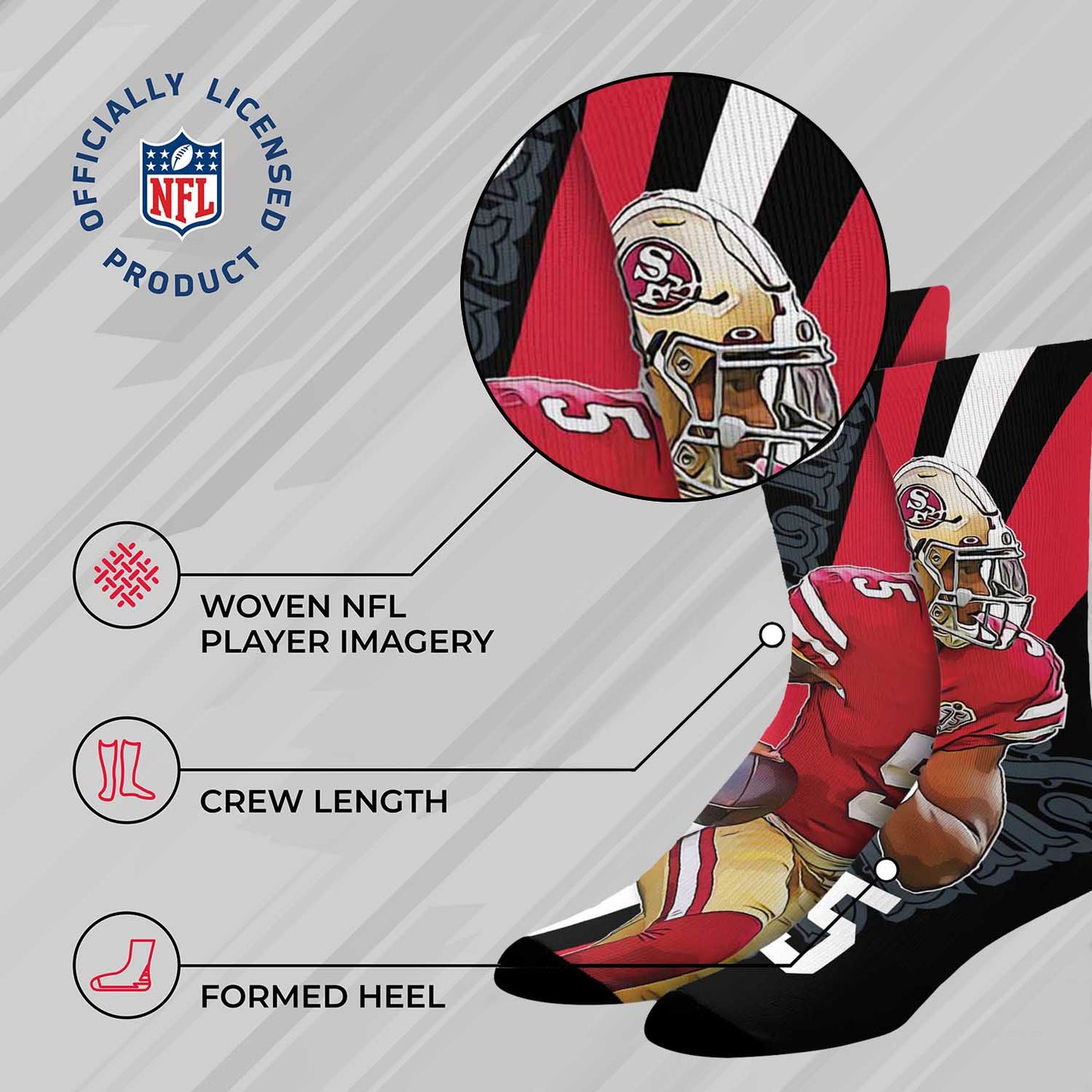 San Francisco 49ers NFL Adult Player Stripe Sock - Black #5