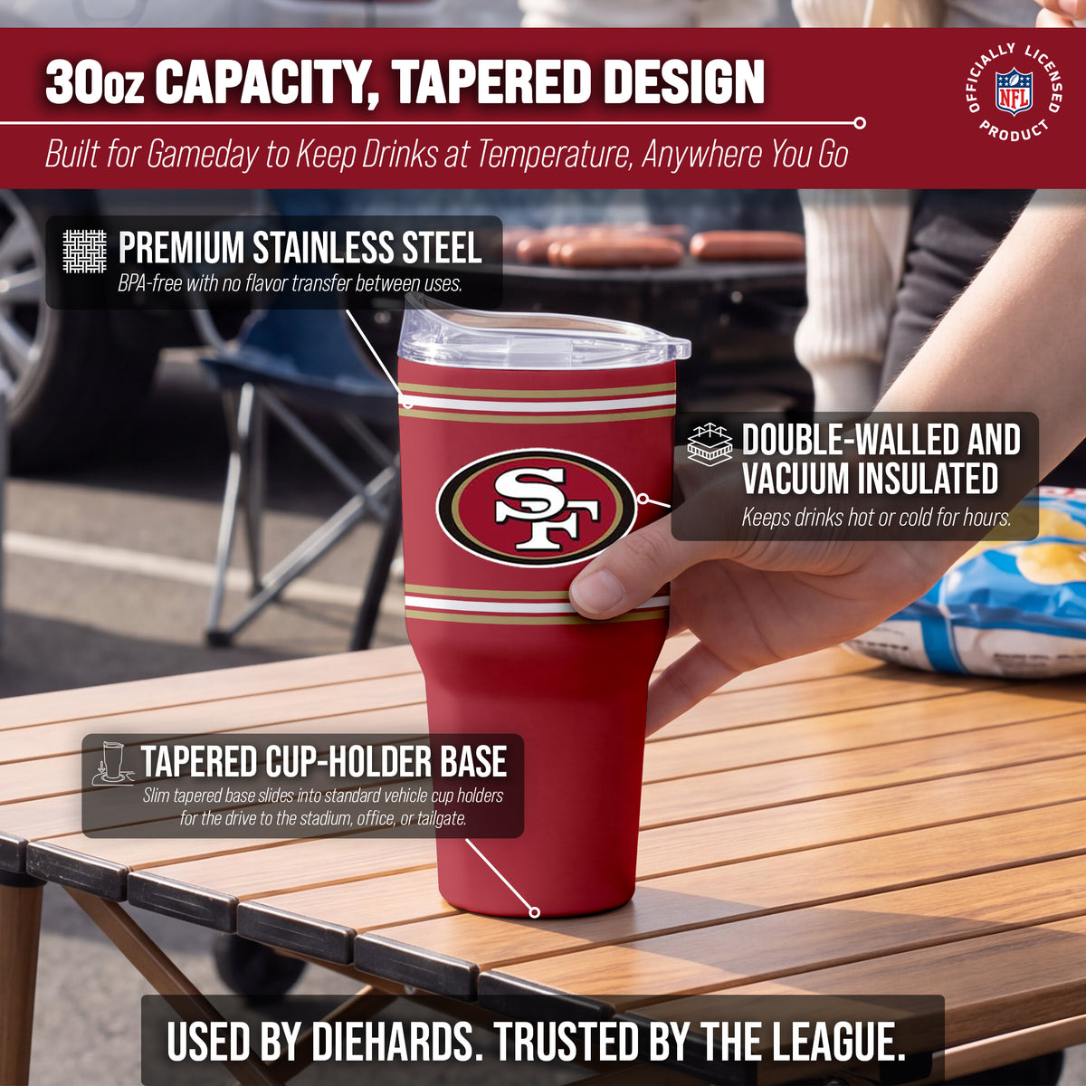 San Francisco 49ers  30 oz Stripe Powder Coat Tumbler | NFL Stainless - Cardinal