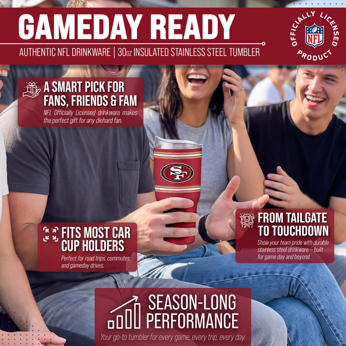 San Francisco 49ers  30 oz Stripe Powder Coat Tumbler | NFL Stainless - Cardinal