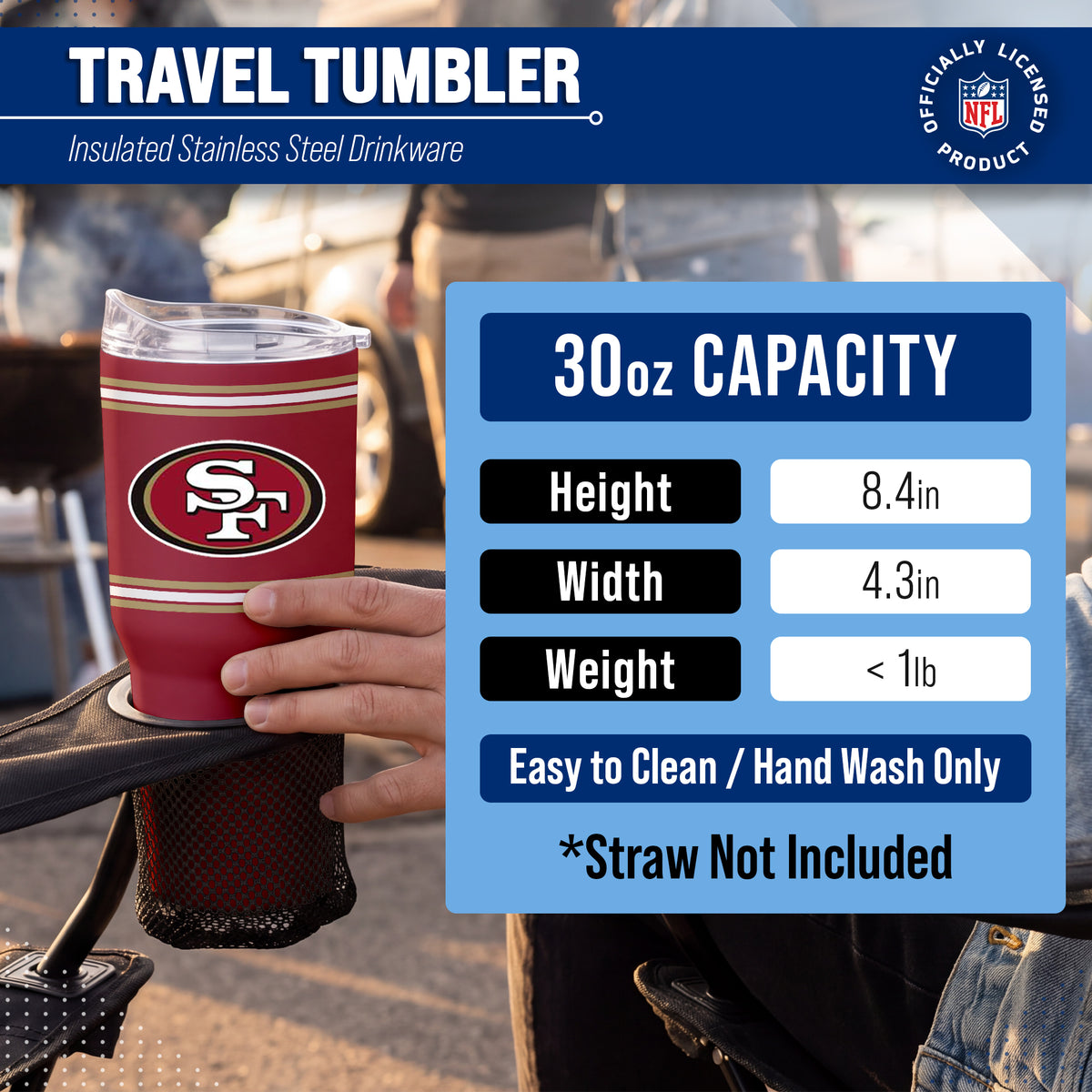 San Francisco 49ers  30 oz Stripe Powder Coat Tumbler | NFL Stainless - Cardinal