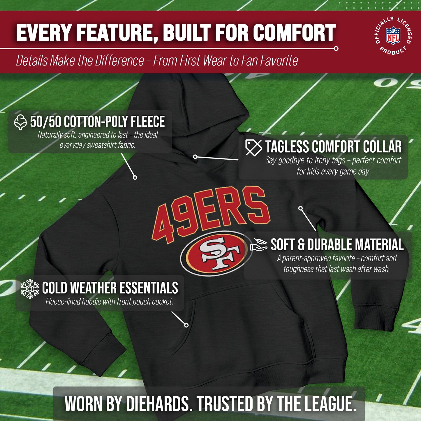 San Francisco 49ers NFL Youth Home Team Hoodie- Kids Hooded Sweatshirt - Black