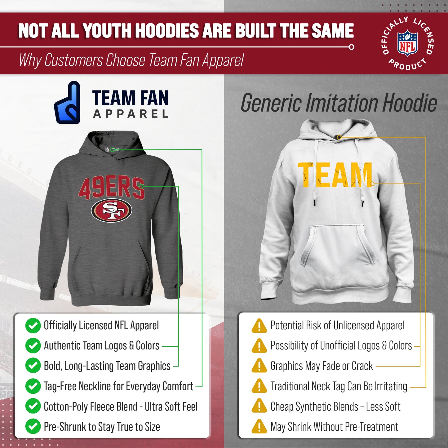 San Francisco 49ers NFL Youth Home Team Hoodie- Kids Hooded Sweatshirt - Sport Gray