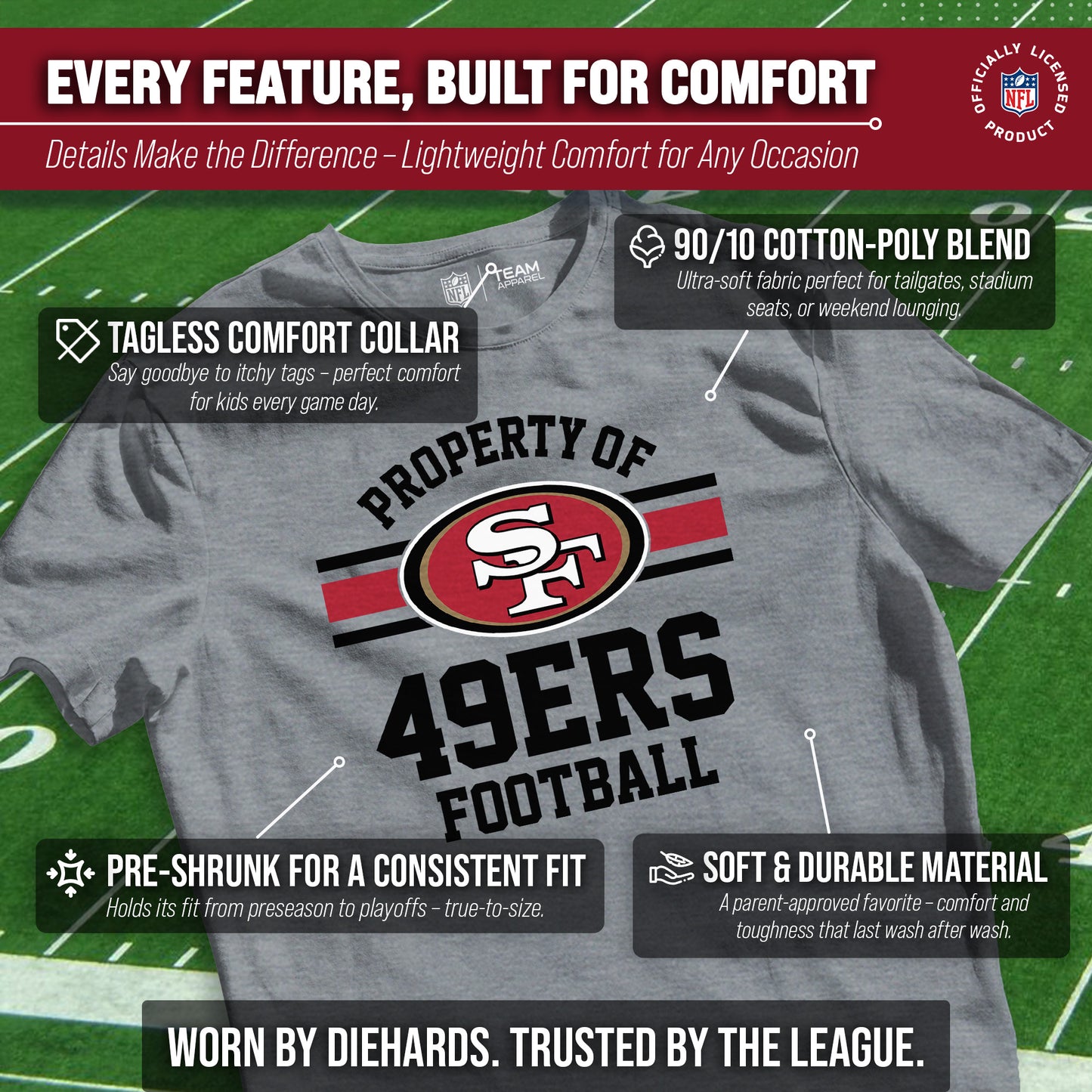 San Francisco 49ers NFL Youth Property Of Short Sleeve Lightweight T Shirt - Sport Gray