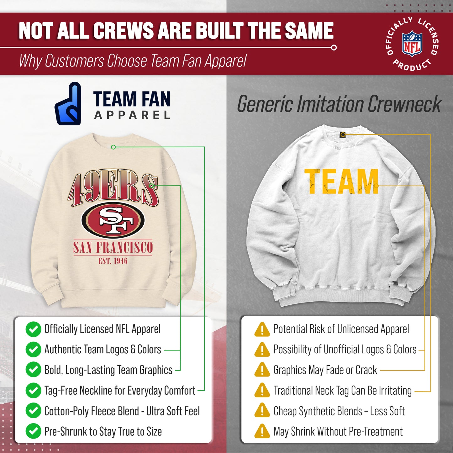 San Francisco 49ers Womens NFL Starstruck Crewneck Pullover - Cream