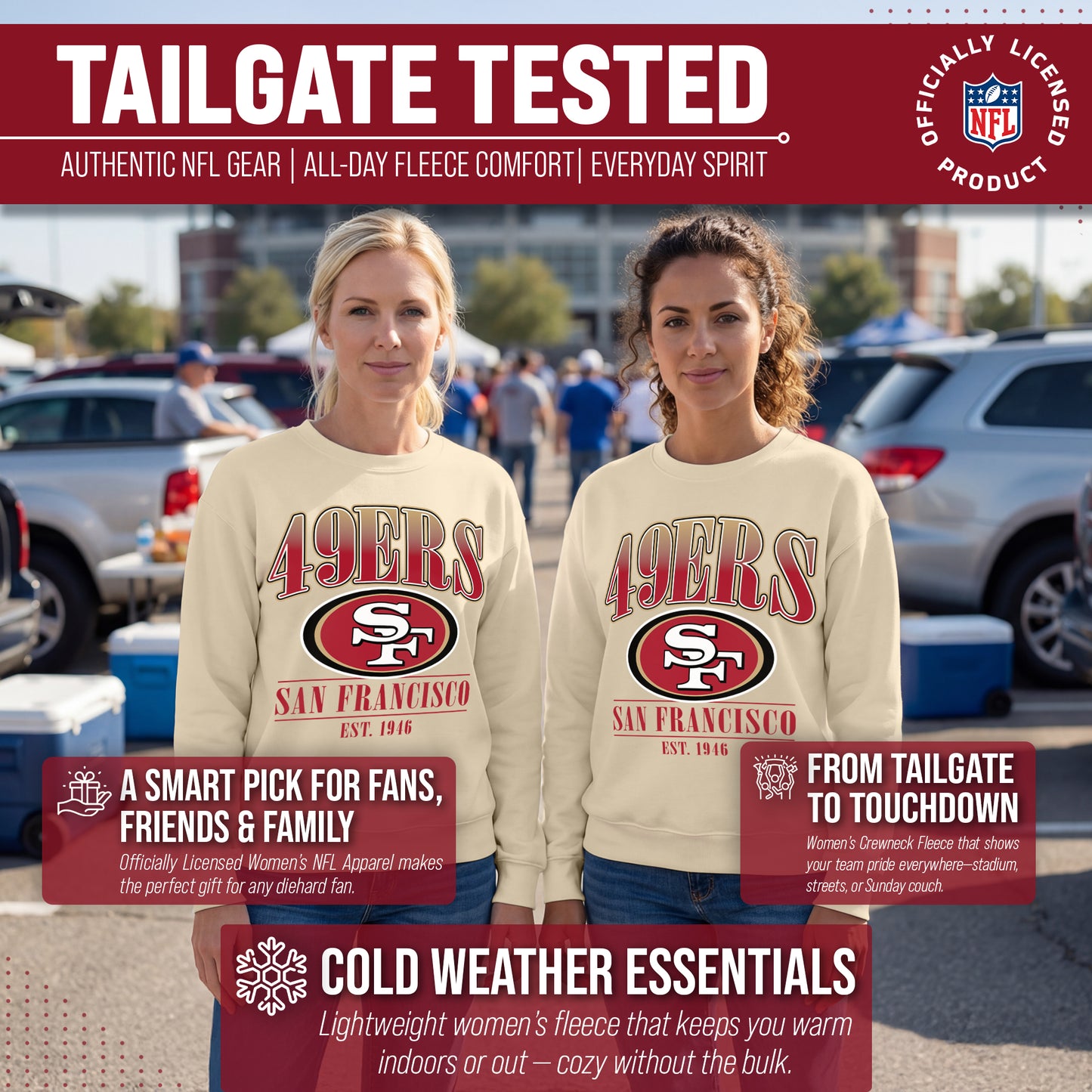San Francisco 49ers Womens NFL Starstruck Crewneck Pullover - Cream