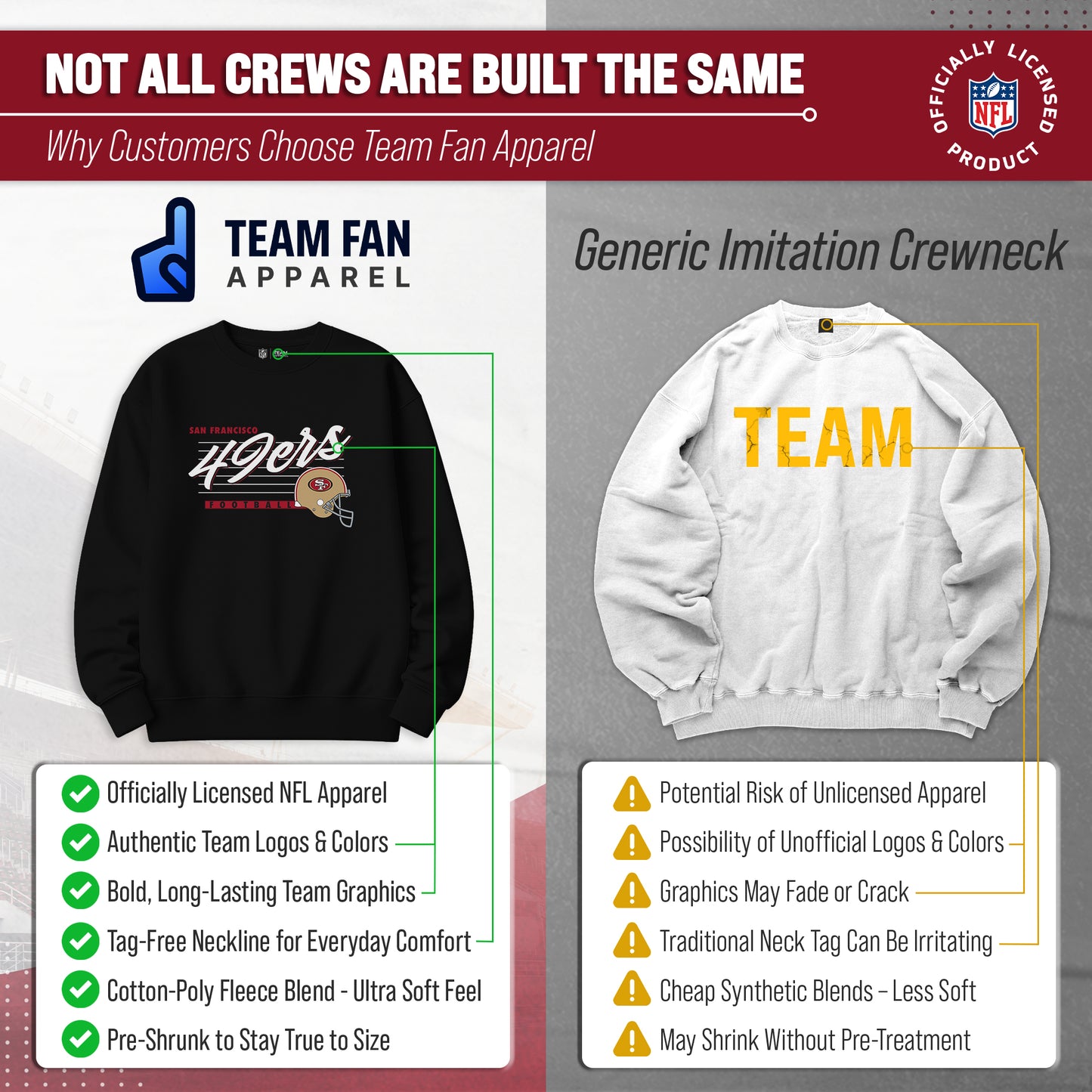 San Francisco 49ers Womens NFL Scrimmage Line Crewneck Pullover - Black