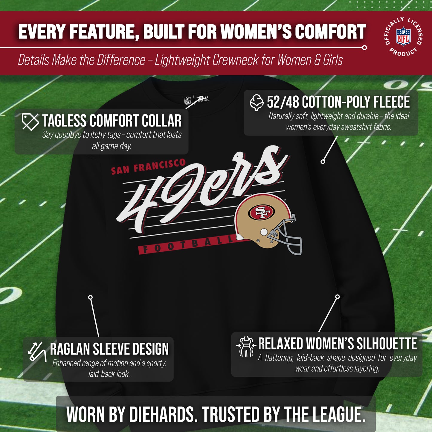 San Francisco 49ers Womens NFL Scrimmage Line Crewneck Pullover - Black