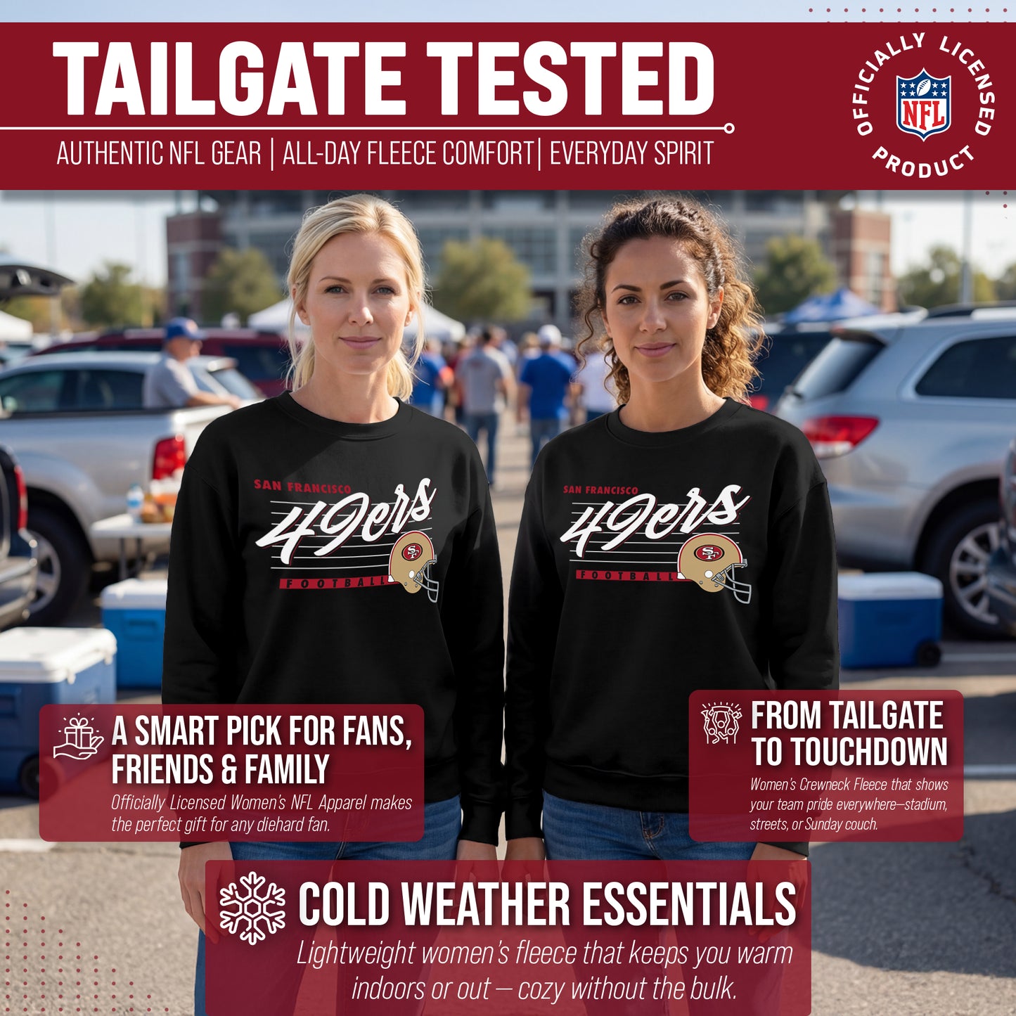 San Francisco 49ers Womens NFL Scrimmage Line Crewneck Pullover - Black