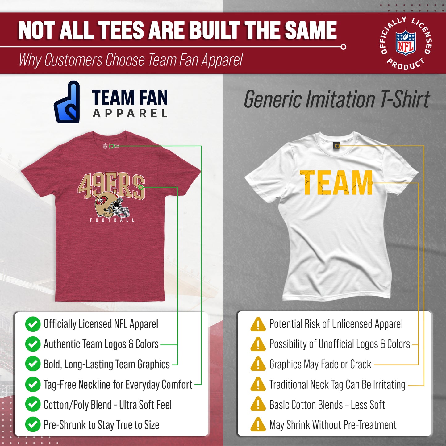 San Francisco 49ers NFL Adult All Star Heather Tag-Less T-Shirt - Red Heather