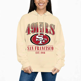 San Francisco 49ers Ladies NFL Starstruck Fleece Pullover Hooded Sweatshirt - Cream
