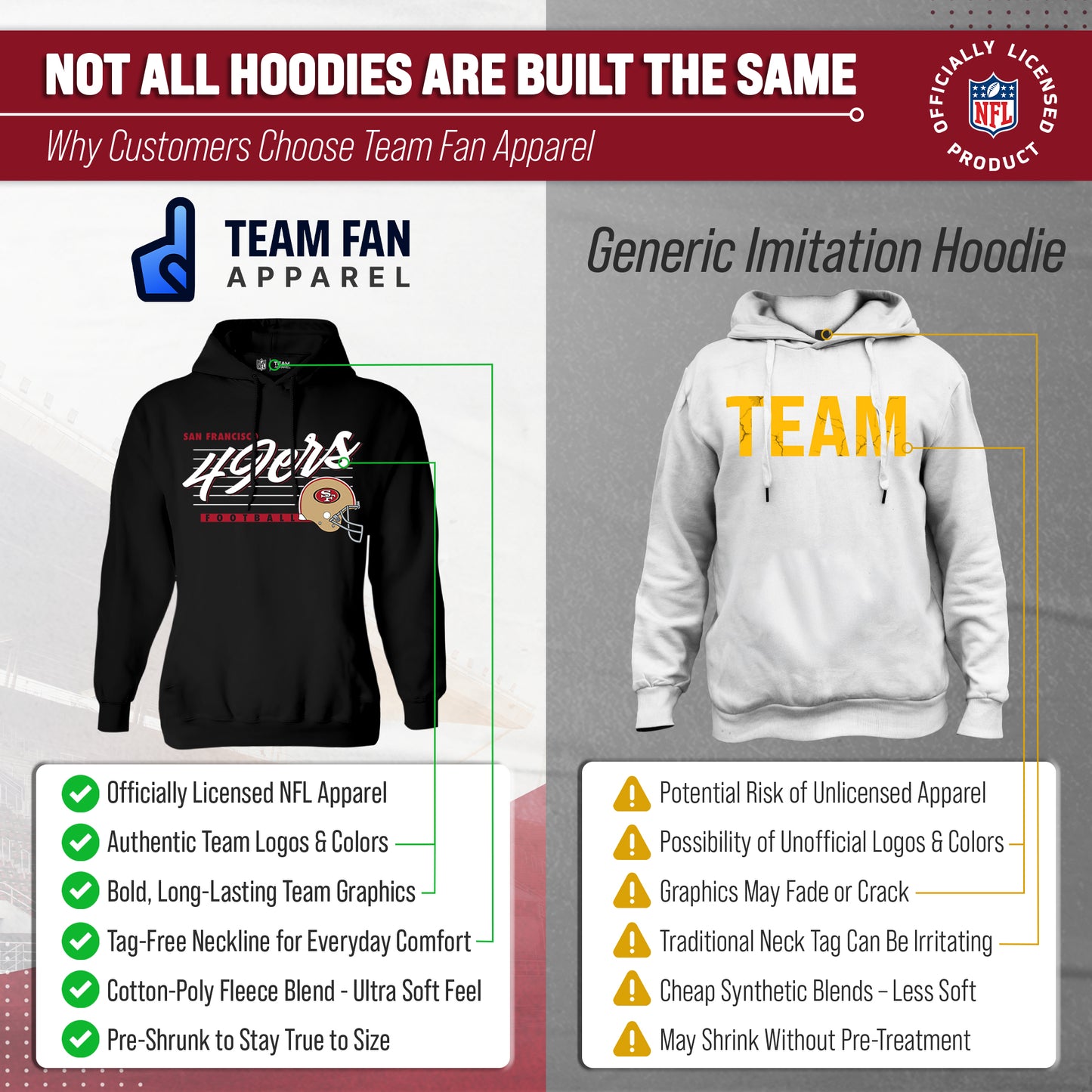 San Francisco 49ers Ladies NFL Scrimmage Line Fleece Pullover Hooded Sweatshirt - Black