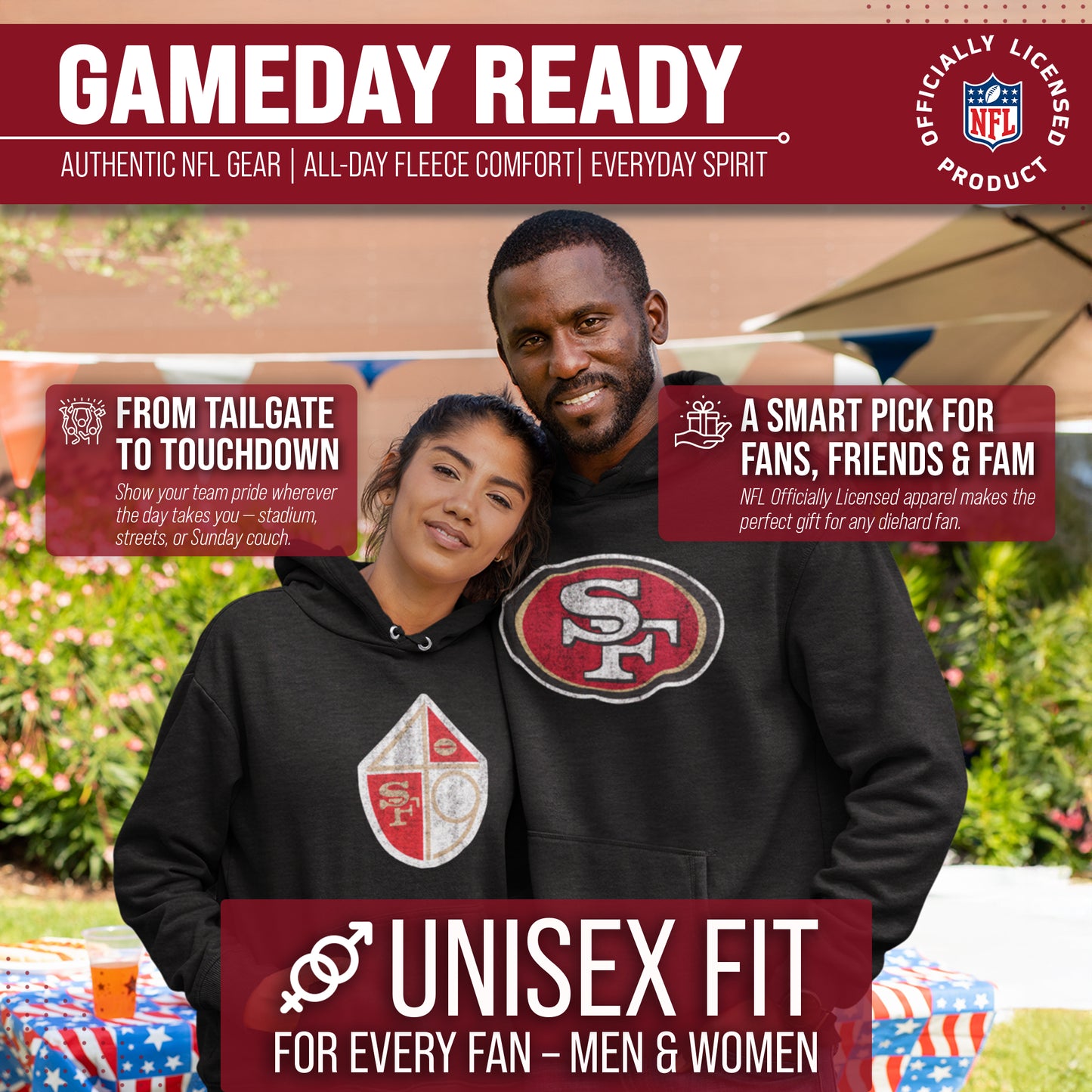 San Francisco 49ers NFL Adult Unisex Modern Throwback Ultra Soft Fleece Hooded Sweatshirt - Black Heather