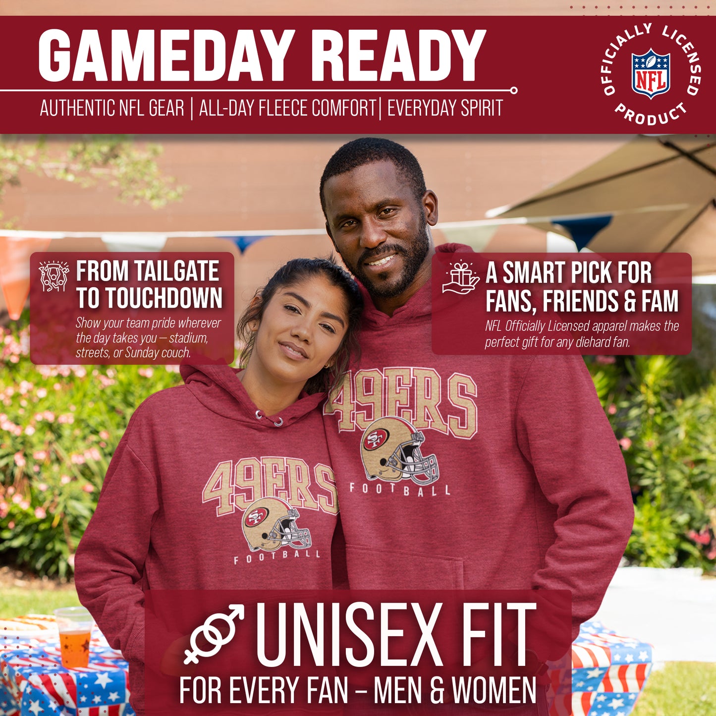 San Francisco 49ers NFL Adult Unisex All Star Soft Fleece Hooded Sweatshirt - Red Heather