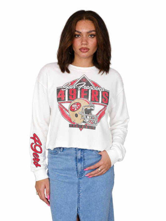 San Francisco 49ers  Women's Franchise Helmet Cut Crop Crewneck - White