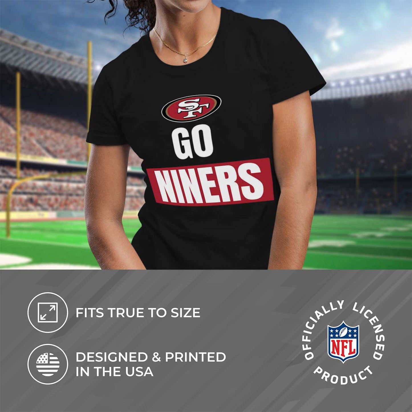 San Francisco 49ers NFL Womens Plus Size Team Slogan Short Sleeve T-Shirt - Black