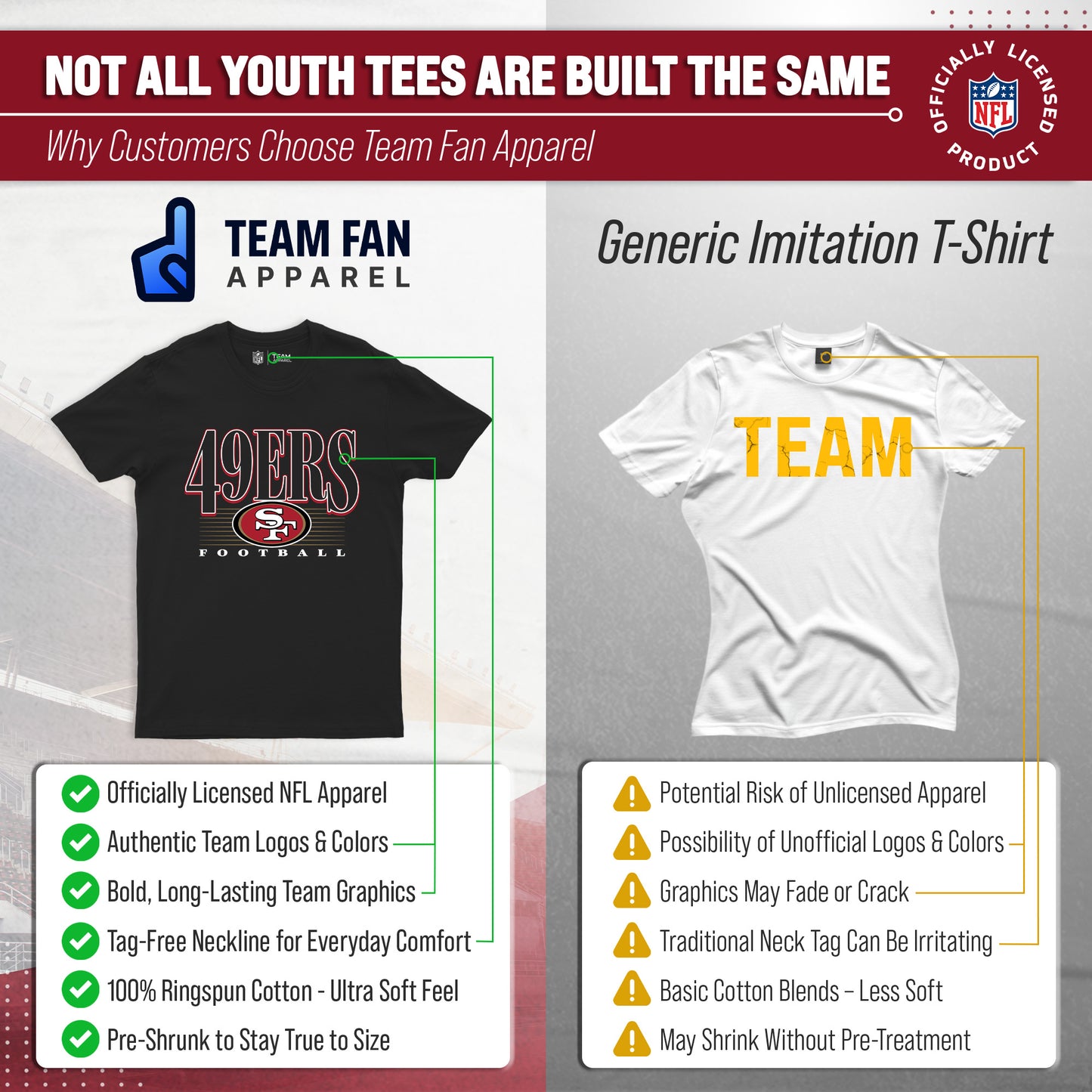 San Francisco 49ers NFL Youth Overtime Blueprint Football T-Shirt Unisex Tag Free Comfortable - Black