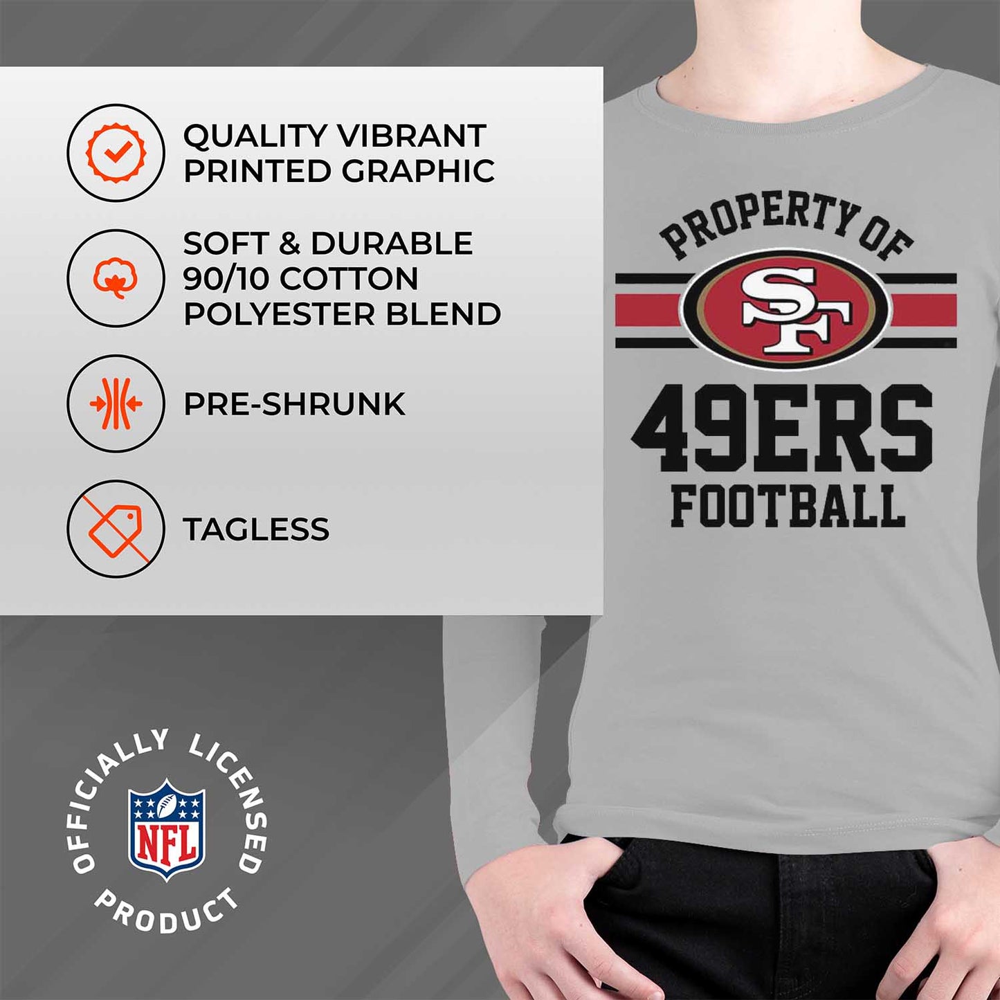 San Francisco 49ers NFL Youth Property Of Crew Sweatshirt - Sport Gray