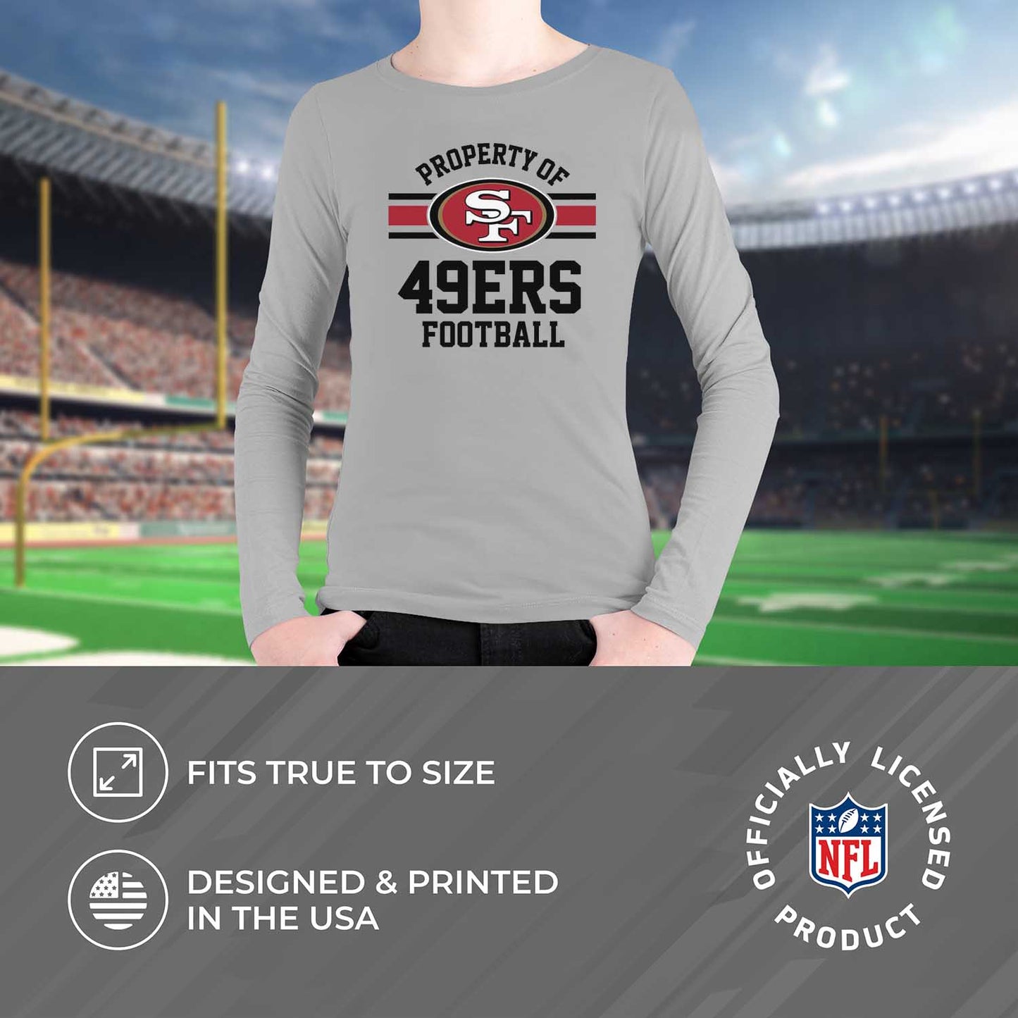San Francisco 49ers NFL Youth Property Of Crew Sweatshirt - Sport Gray