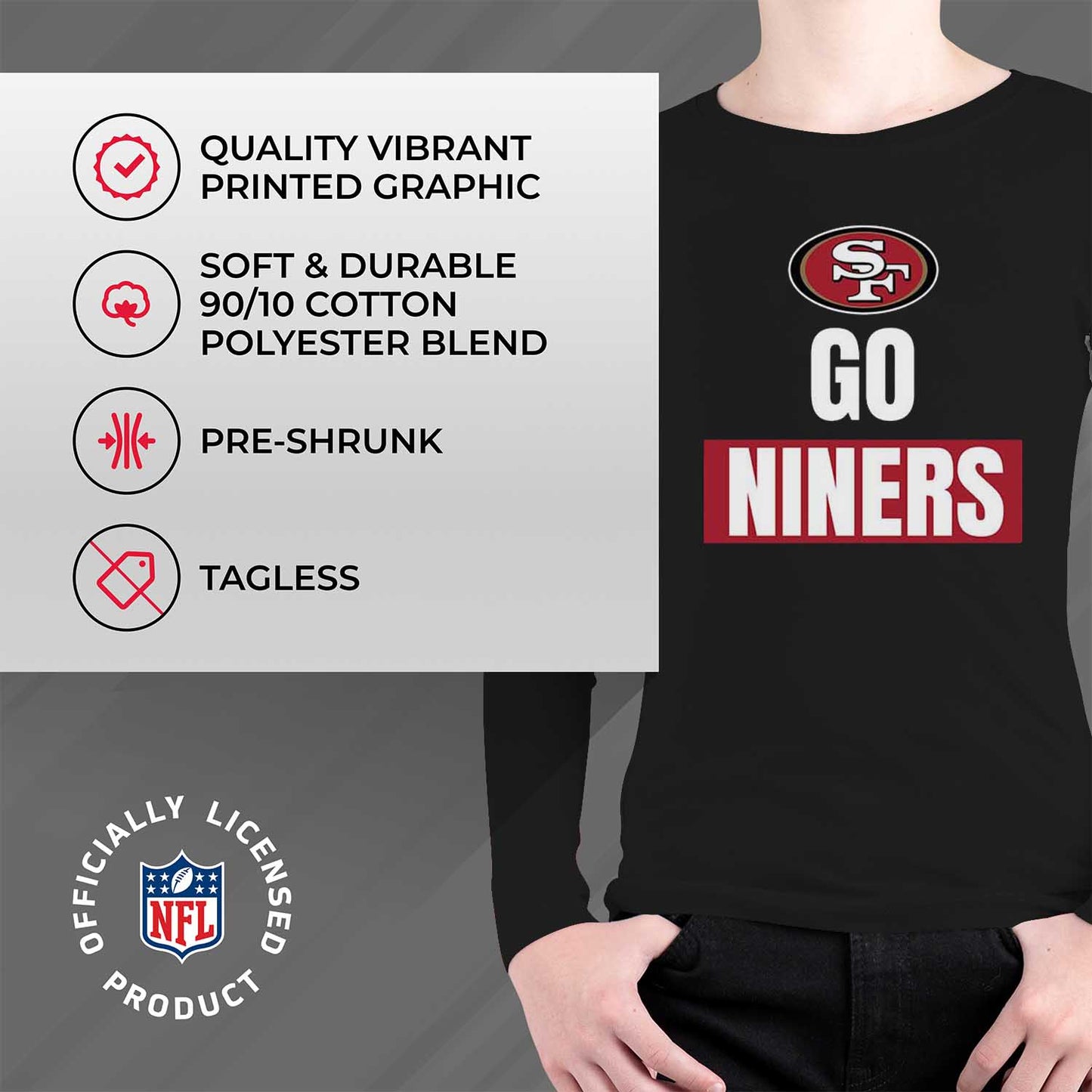 San Francisco 49ers NFL Youth Team Slogan crewneck Sweatshirt - Black