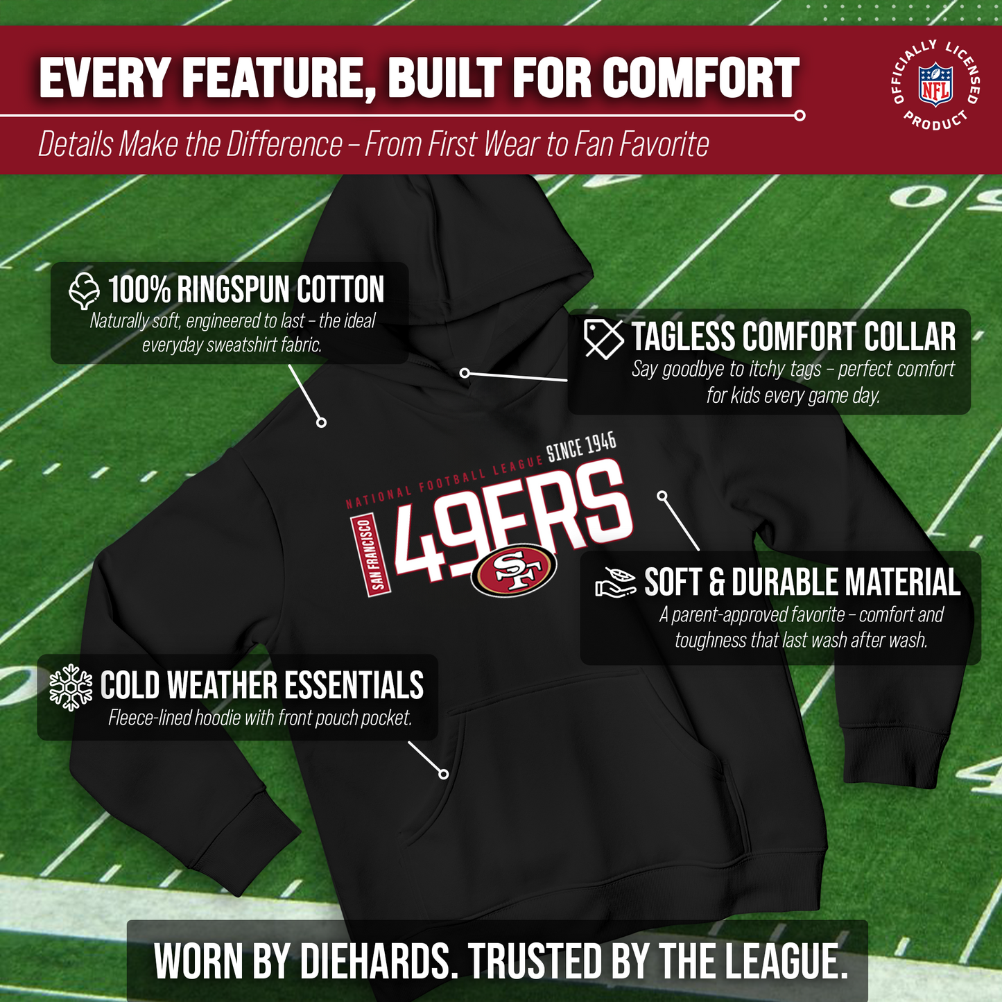 San Francisco 49ers NFL Youth Modern Endzone Football Fleece Hooded Sweatshirt - Black