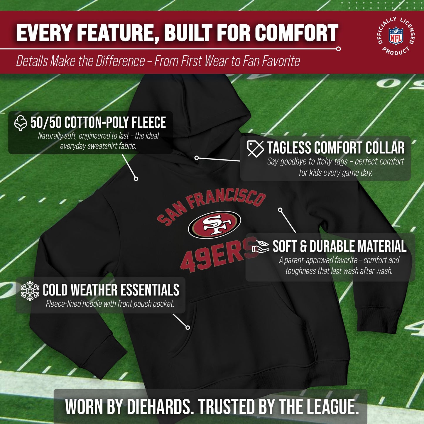 San Francisco 49ers NFL Youth Gameday Hooded Sweatshirt - Black