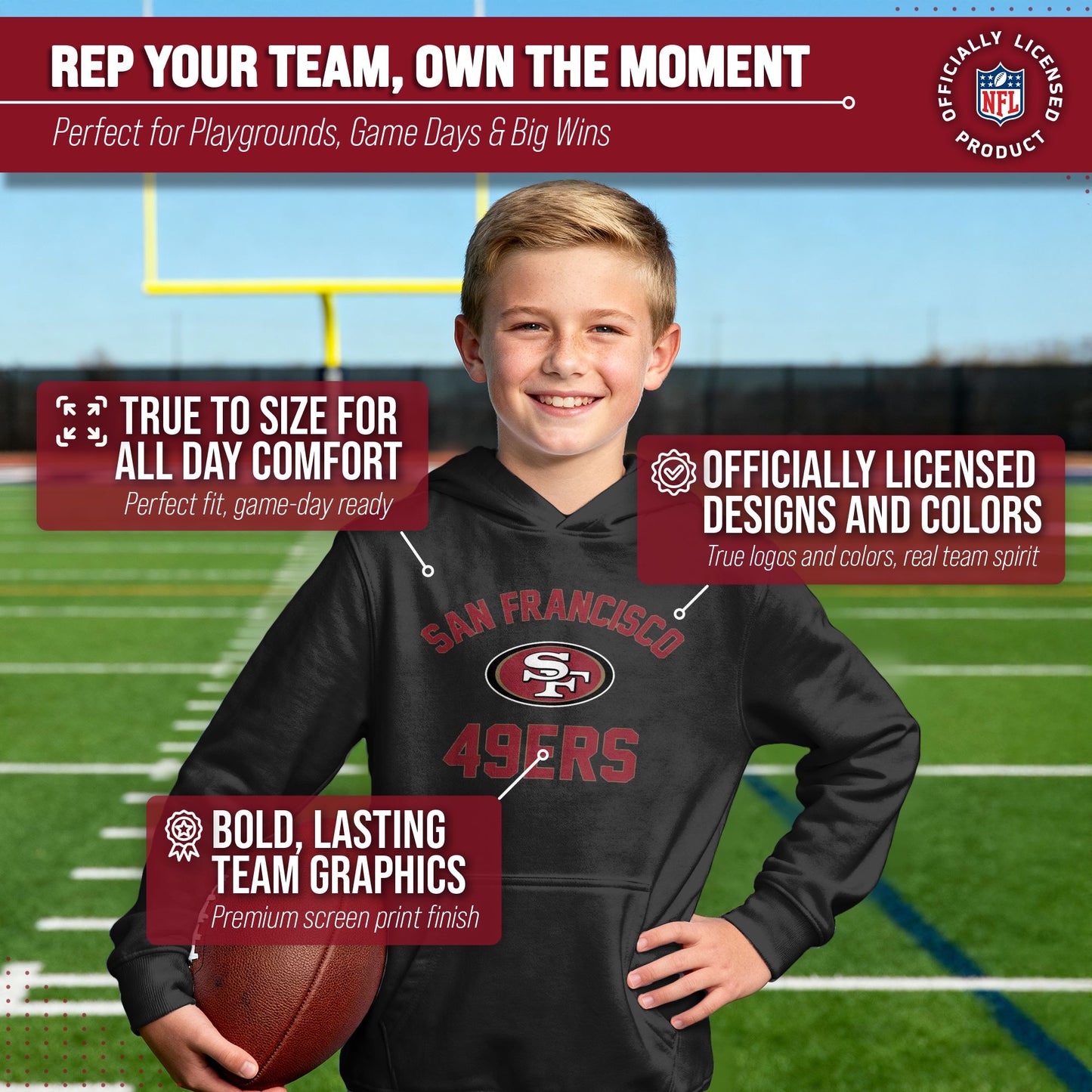 San Francisco 49ers NFL Youth Gameday Hooded Sweatshirt - Black