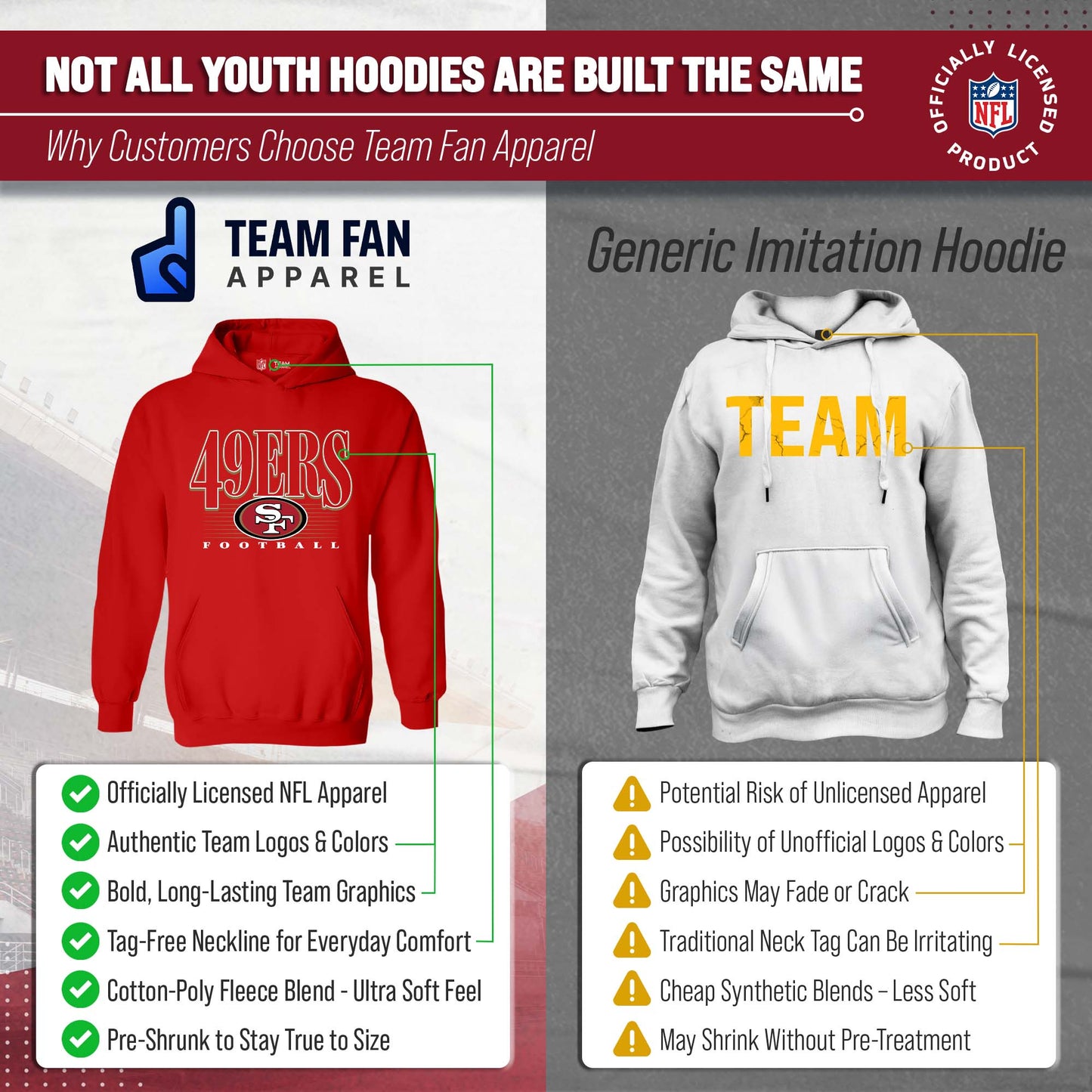 San Francisco 49ers NFL Youth Overtime Blueprint Football Fleece Hooded Sweatshirt - Red