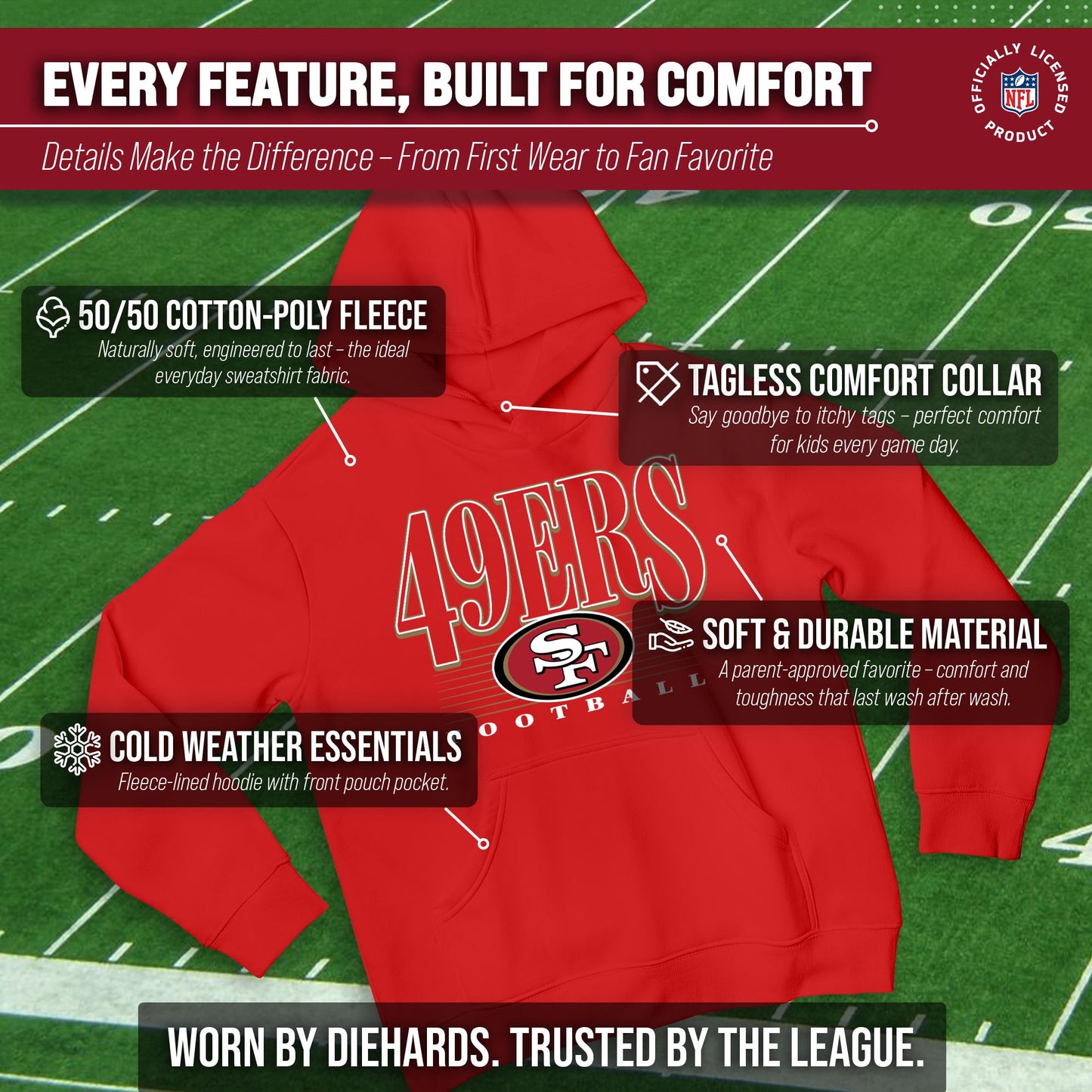 San Francisco 49ers NFL Youth Overtime Blueprint Football Fleece Hooded Sweatshirt - Red