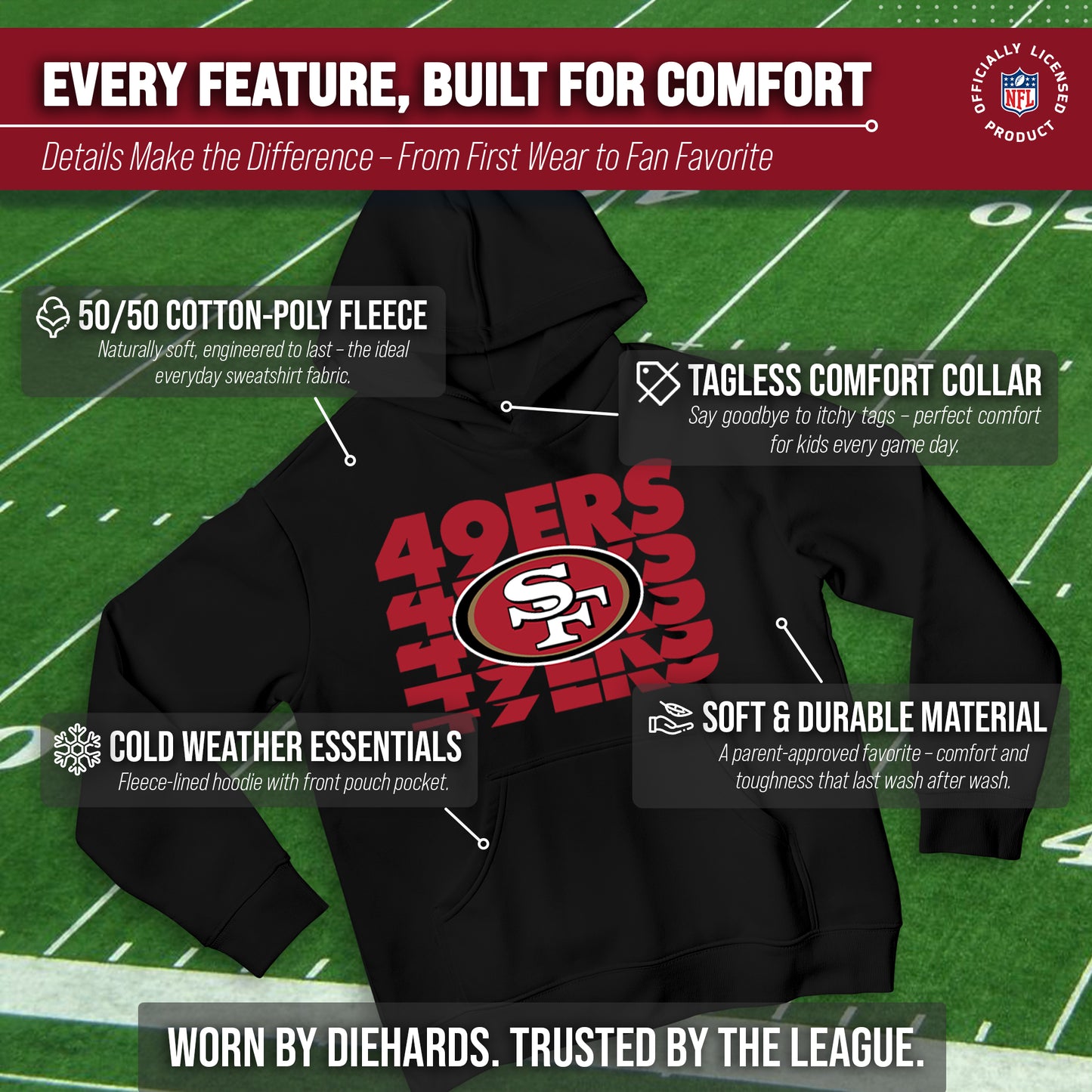 San Francisco 49ers NFL Youth Repeating Logo Football Fleece Hooded Sweatshirt - Black