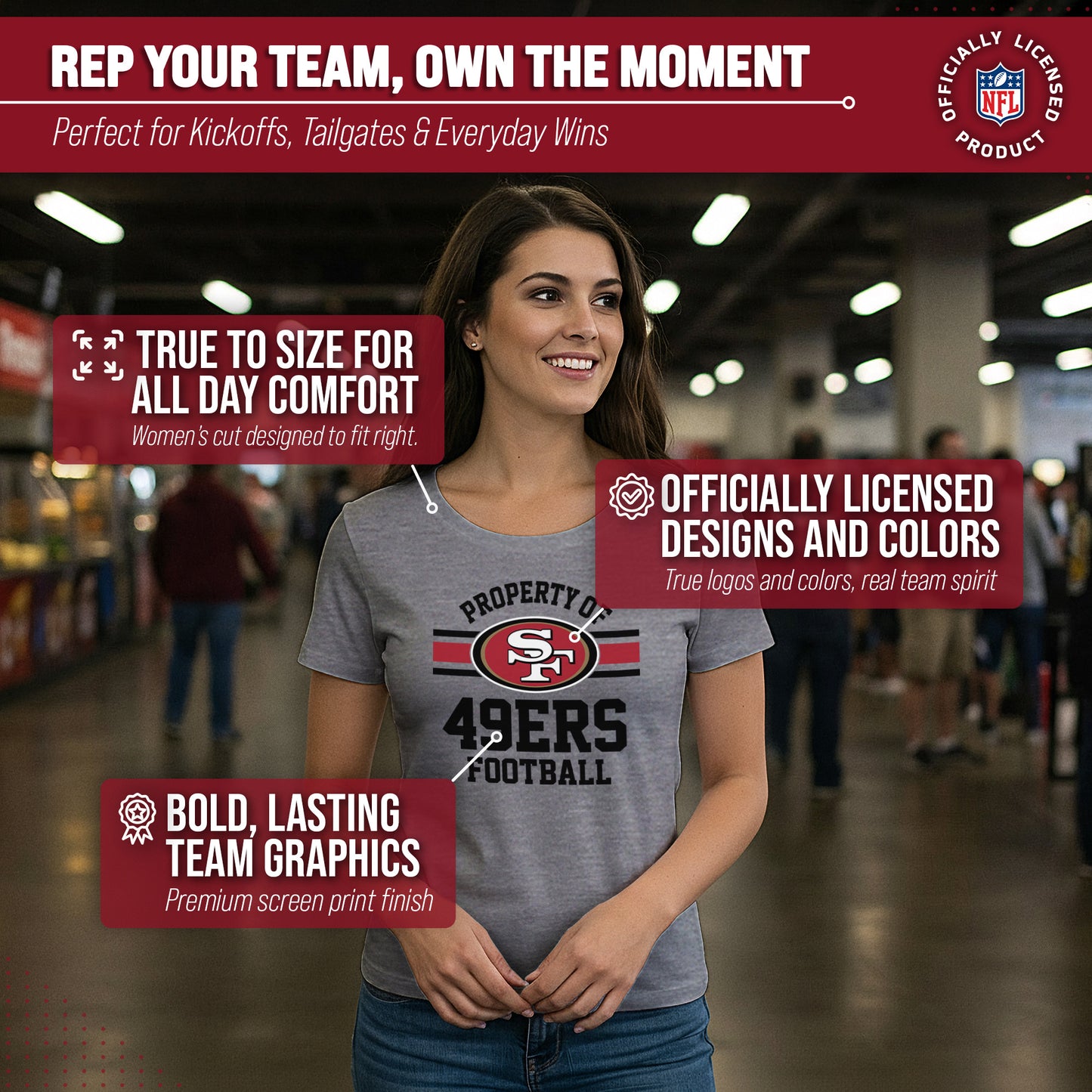 San Francisco 49ers NFL Womens Short Sleeve Property of Tshirt - Gray