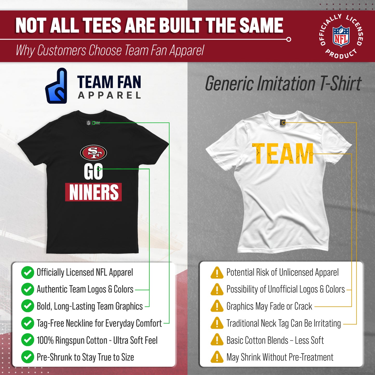 San Francisco 49ers NFL Adult Team Slogan Unisex T-Shirt - Black
