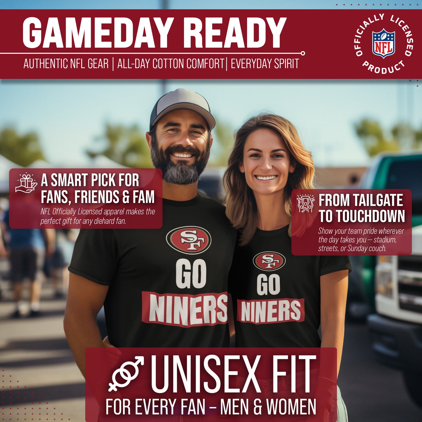 San Francisco 49ers NFL Adult Team Slogan Unisex T-Shirt - Black