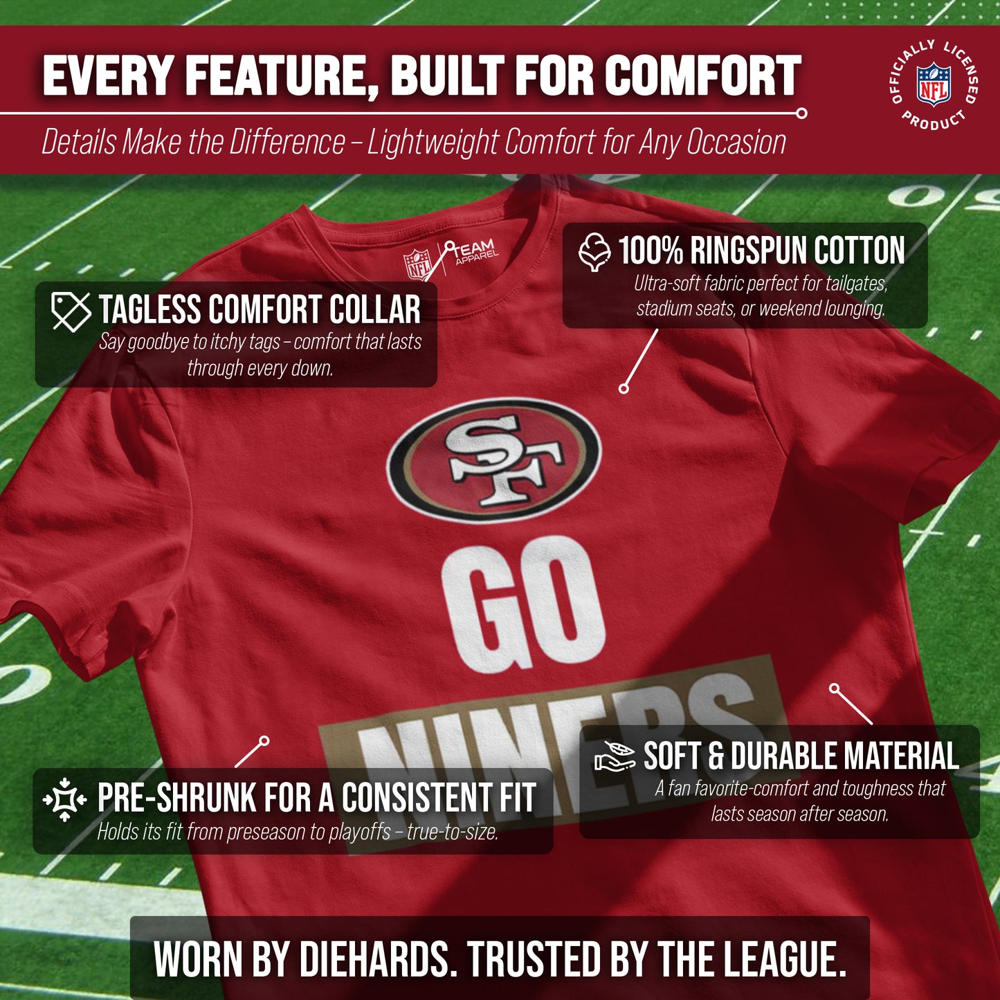 San Francisco 49ers NFL Adult Team Slogan Unisex T-Shirt - Red