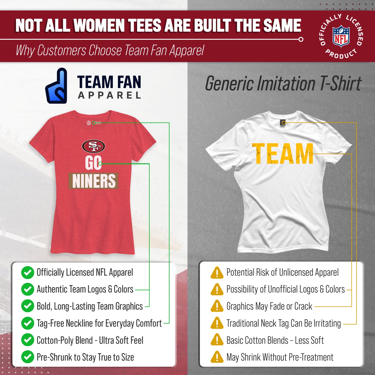 San Francisco 49ers NFL Womens Team Slogan Short Sleeve Tshirt - Red