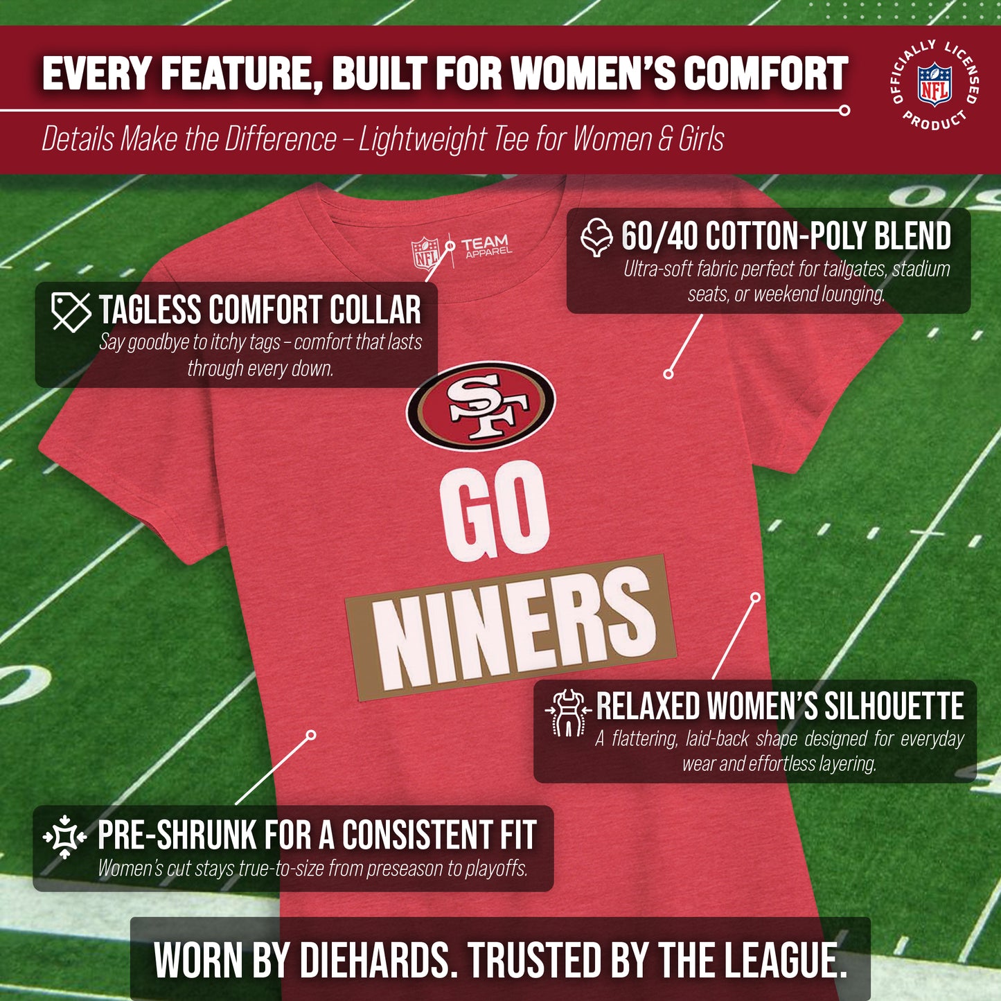 San Francisco 49ers NFL Womens Team Slogan Short Sleeve Tshirt - Red