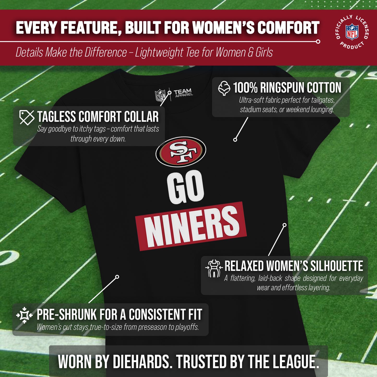 San Francisco 49ers NFL Womens Team Slogan Short Sleeve Tshirt - Black