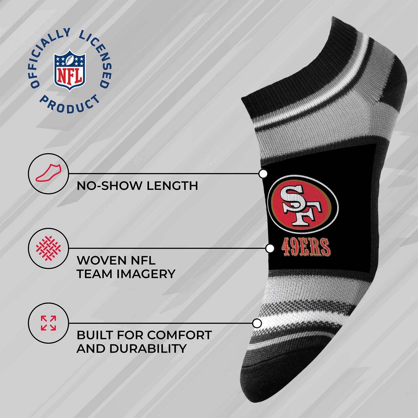 San Francisco 49ers Adult Marquis Addition No Show Socks - Black